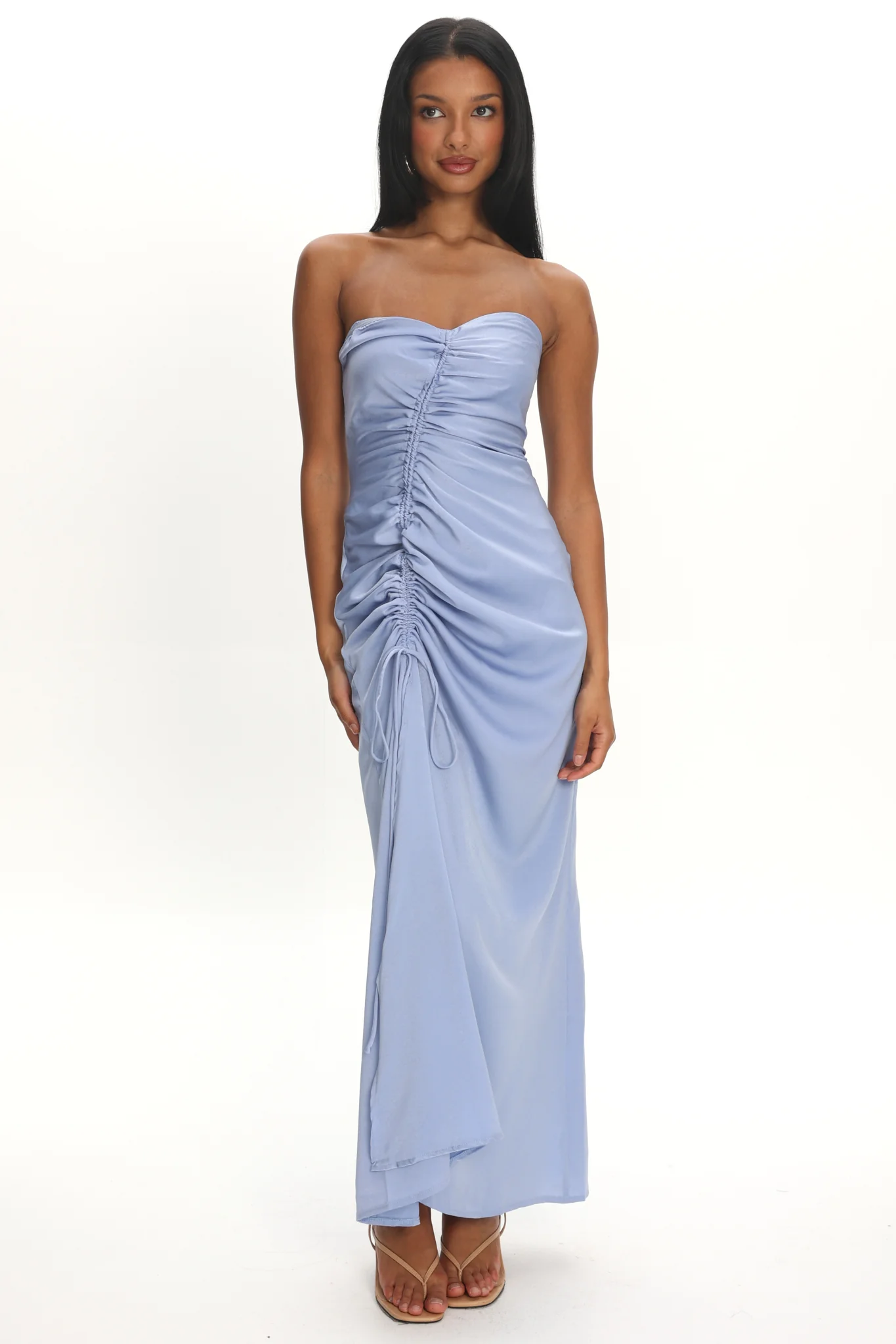 Molinda Strapless Ruched Drawstring Maxi Dress Blue - Image 2