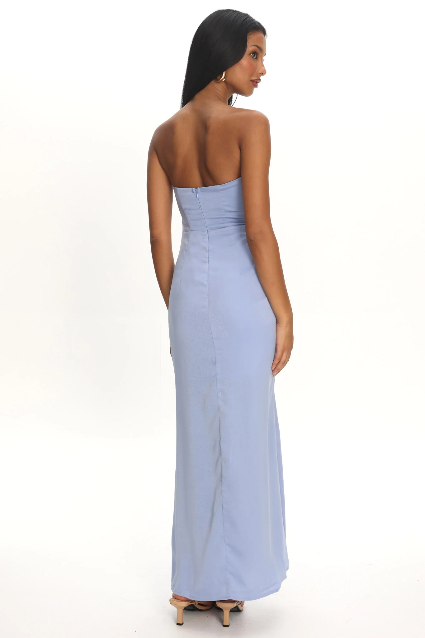 Molinda Strapless Ruched Drawstring Maxi Dress Blue - Image 3