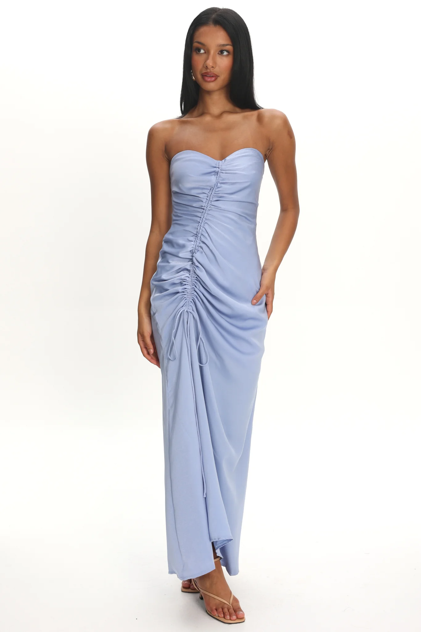 Molinda Strapless Ruched Drawstring Maxi Dress Blue - Image 5