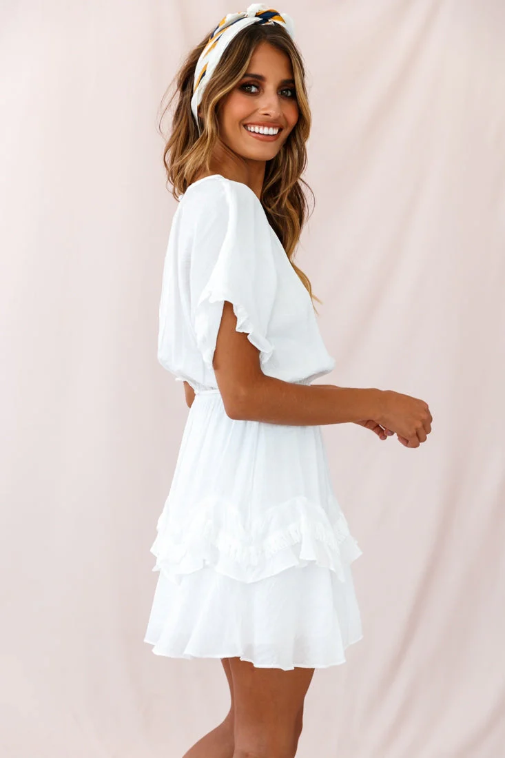 Mollina Frill Sleeve Tassel Hem Dress White - Image 4