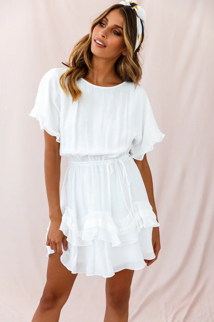 Mollina Frill Sleeve Tassel Hem Dress White - Image 6
