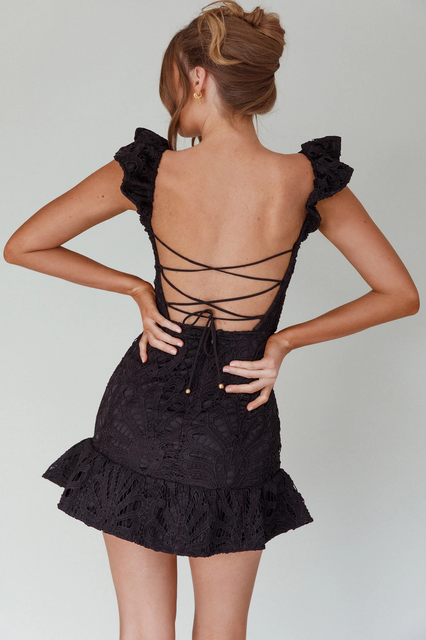 Mon Papillon Lace Mini Dress Black - Image 2
