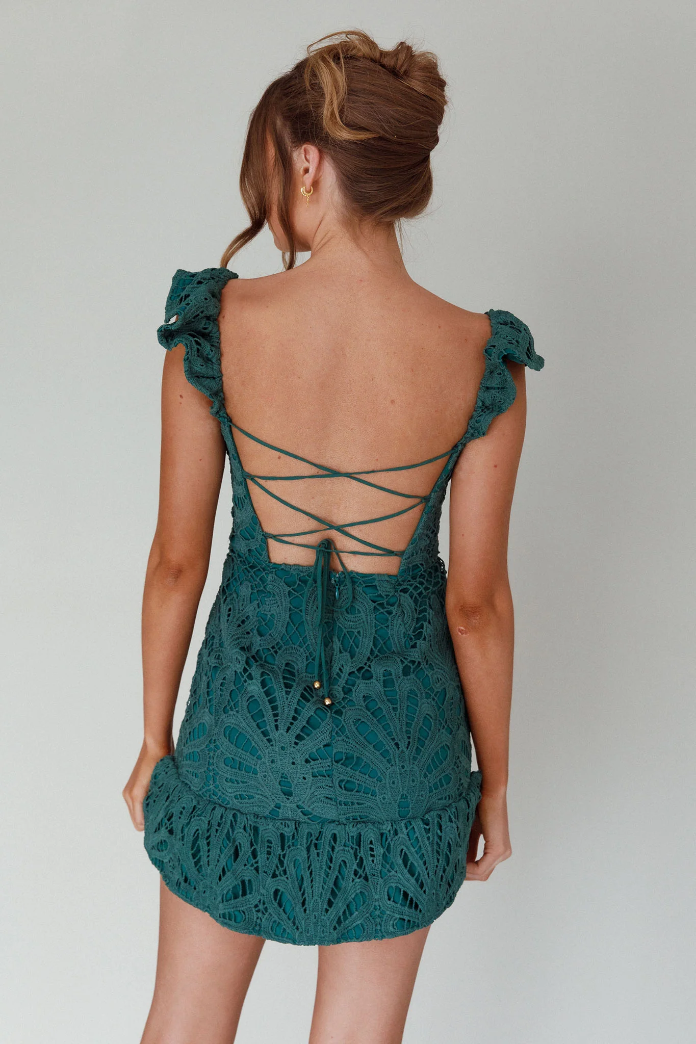Mon Papillon Lace Mini Dress Forest Green - Image 2