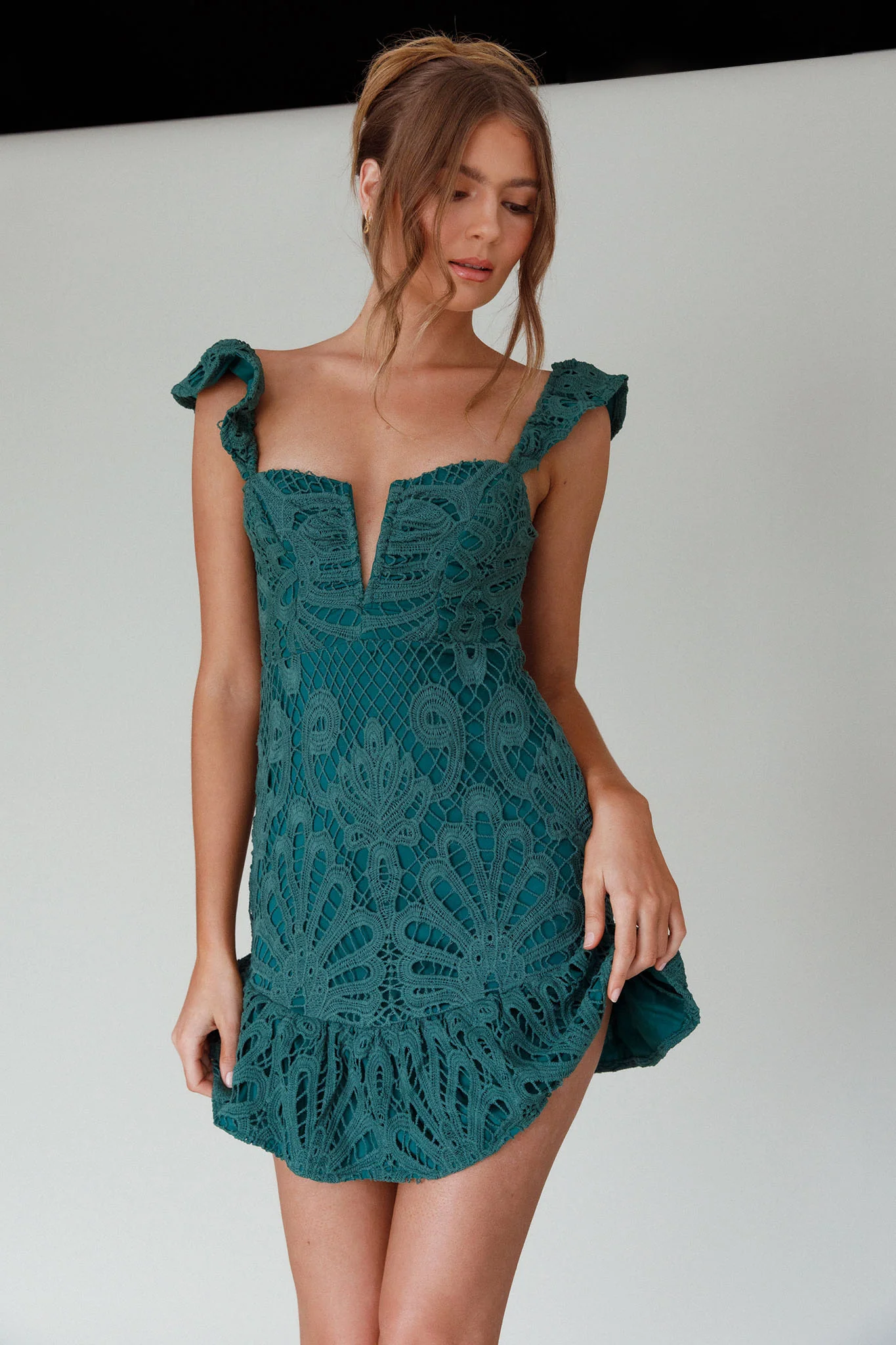 Mon Papillon Lace Mini Dress Forest Green - Image 5
