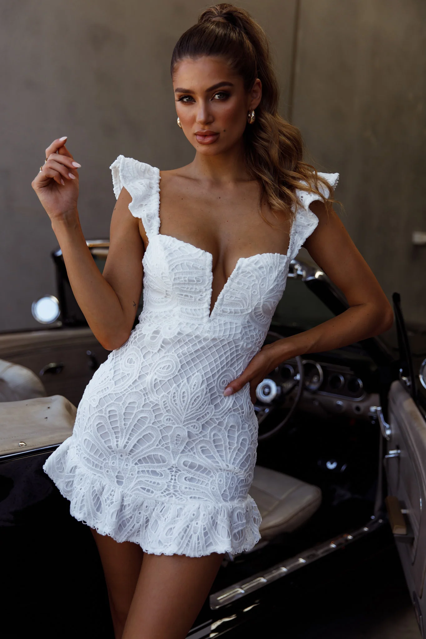 Mon Papillon Lace Mini Dress White - Image 5