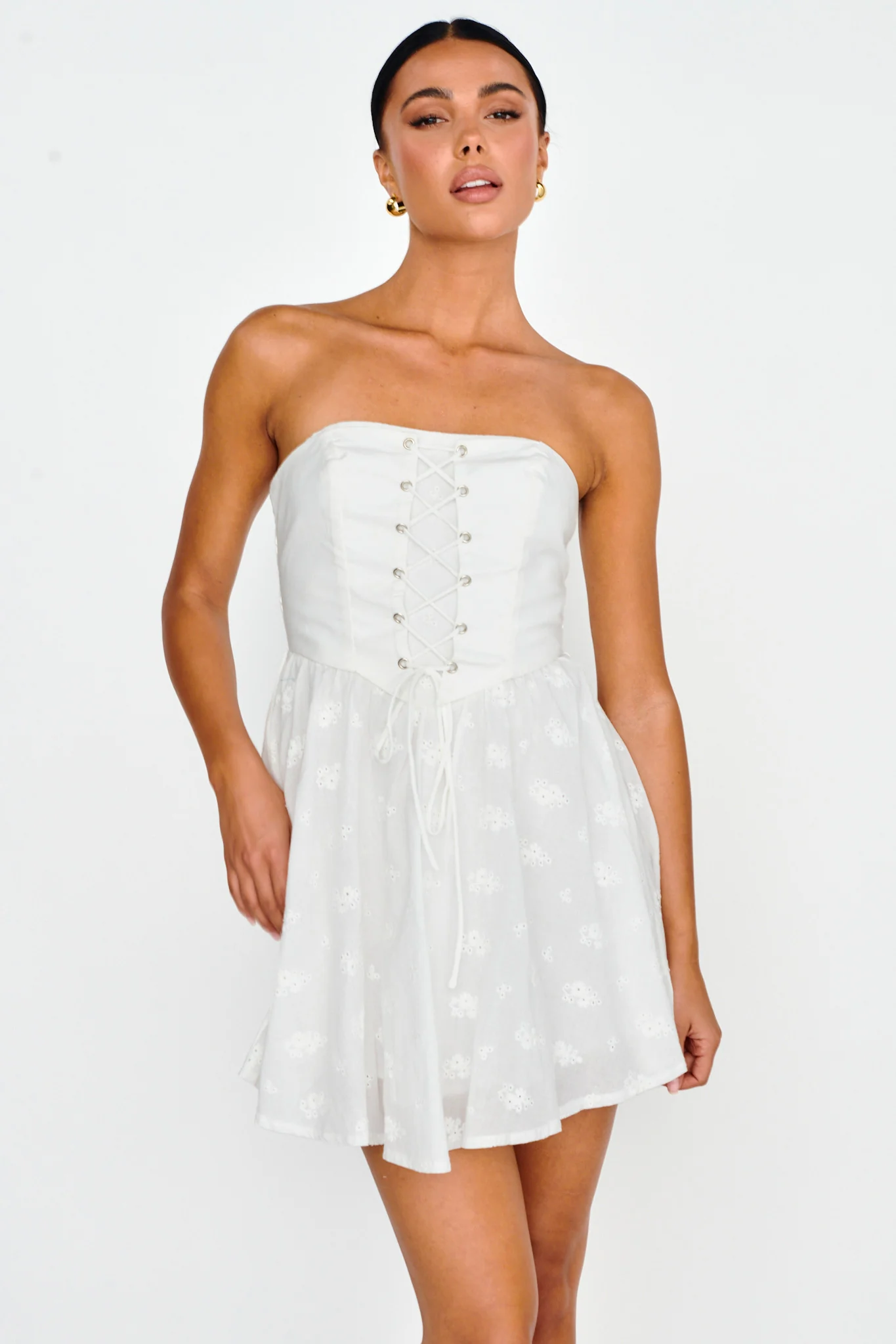 Mon Petit Lace-Up Bodice Mini Dress White - Image 5