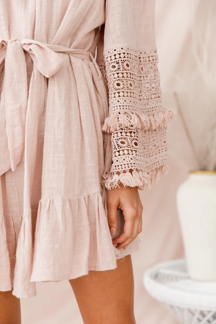 Mona Off-Shoulder Embellished Sleeve Dress Mocha - Image 4