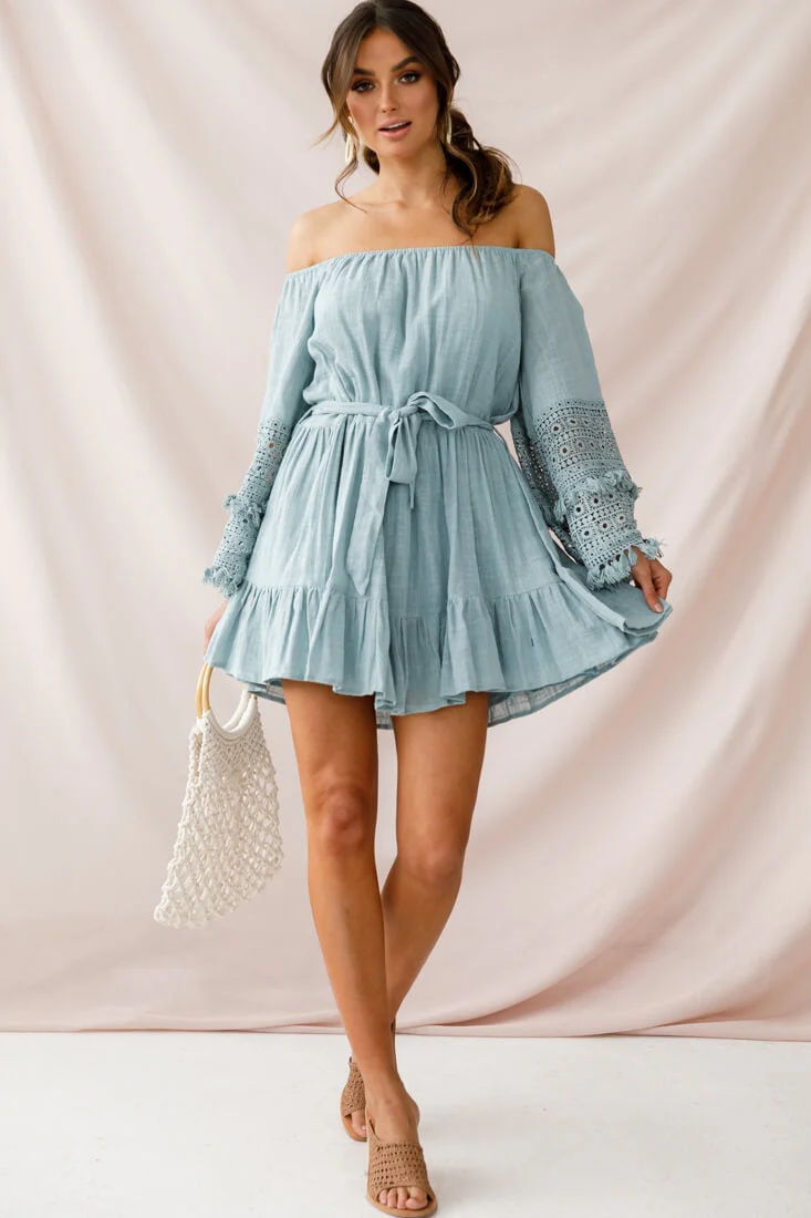 Mona Off-Shoulder Embellished Sleeve Dress Sage - Image 2