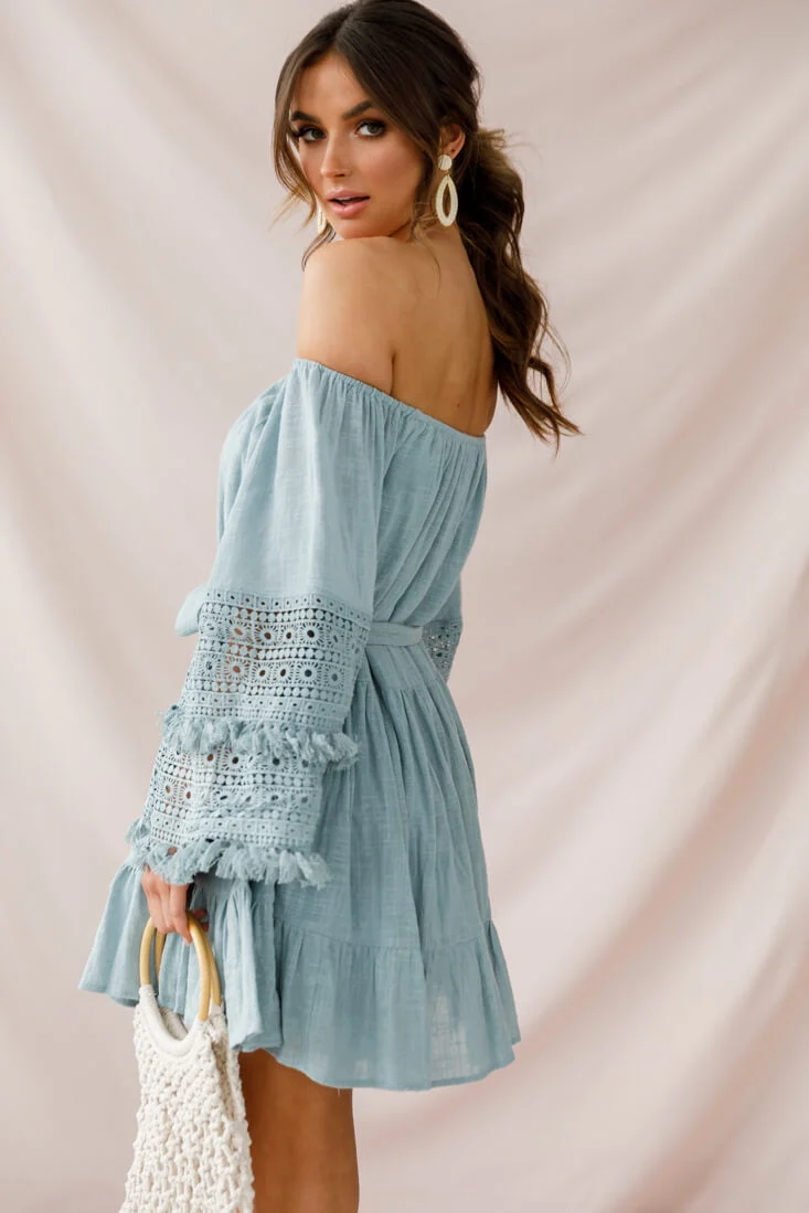 Mona Off-Shoulder Embellished Sleeve Dress Sage - Image 3