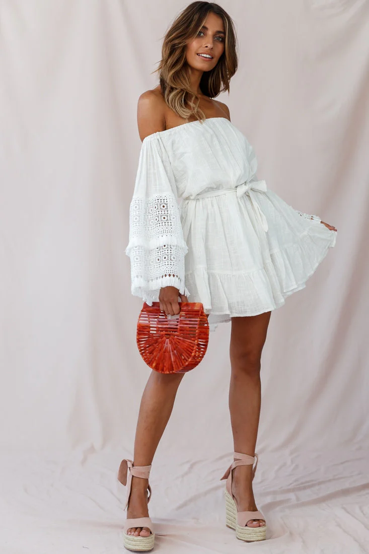 Mona Off-Shoulder Embellished Sleeve Dress White - Image 6