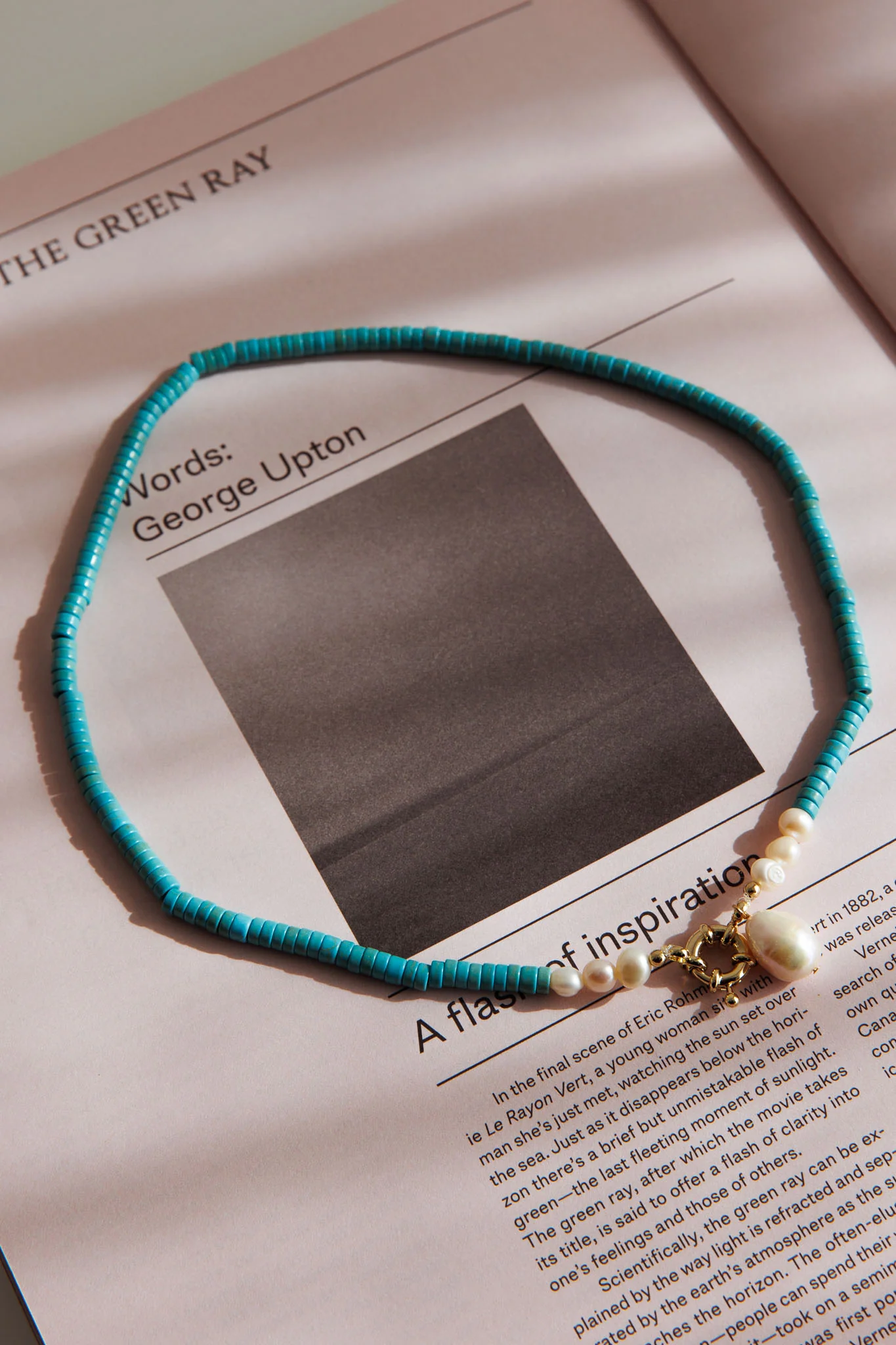 Monaco Pearl Turquoise Bead Necklace Gold - Image 2