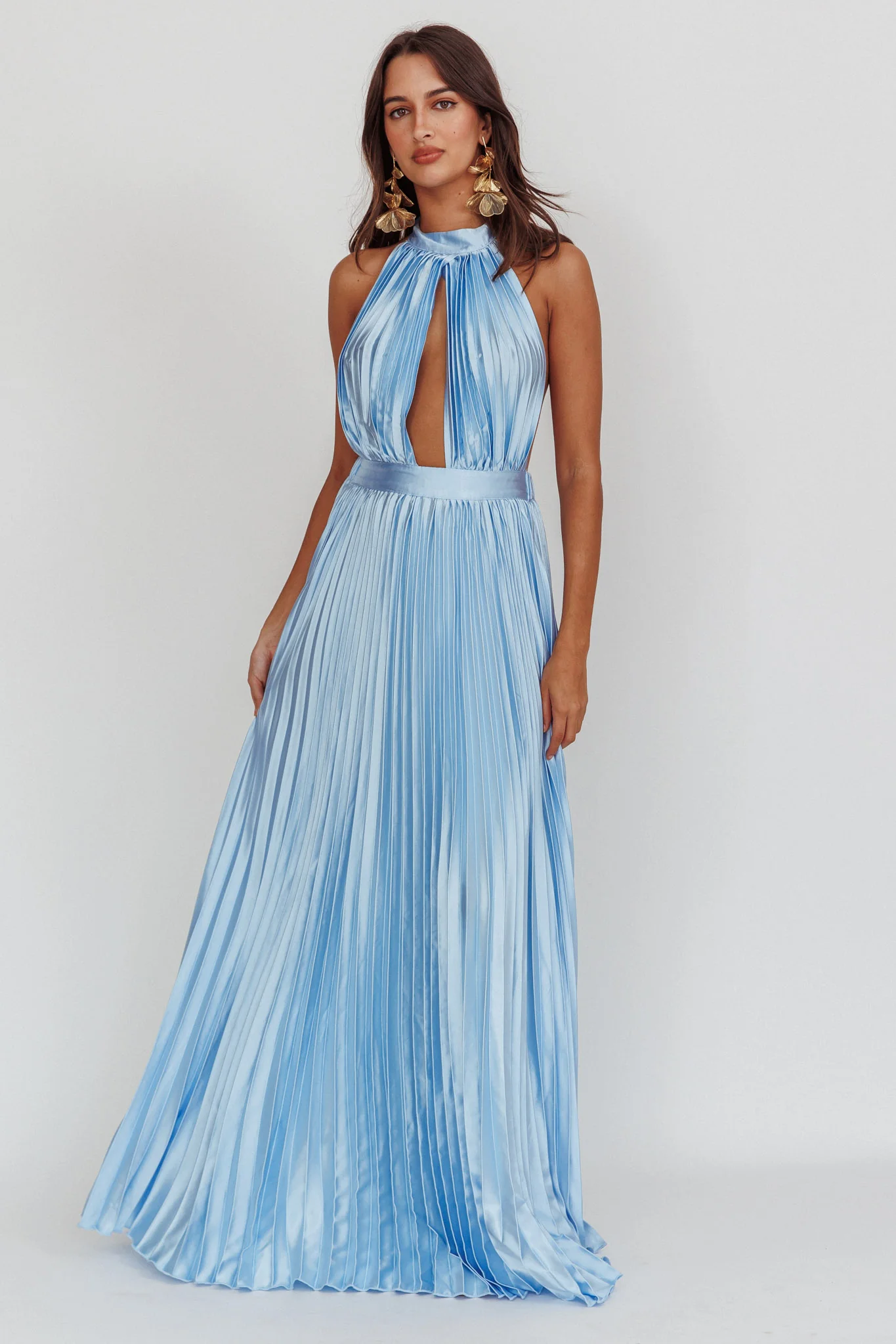 Monarch Pleated Satin Maxi Dress Light Blue - Image 5