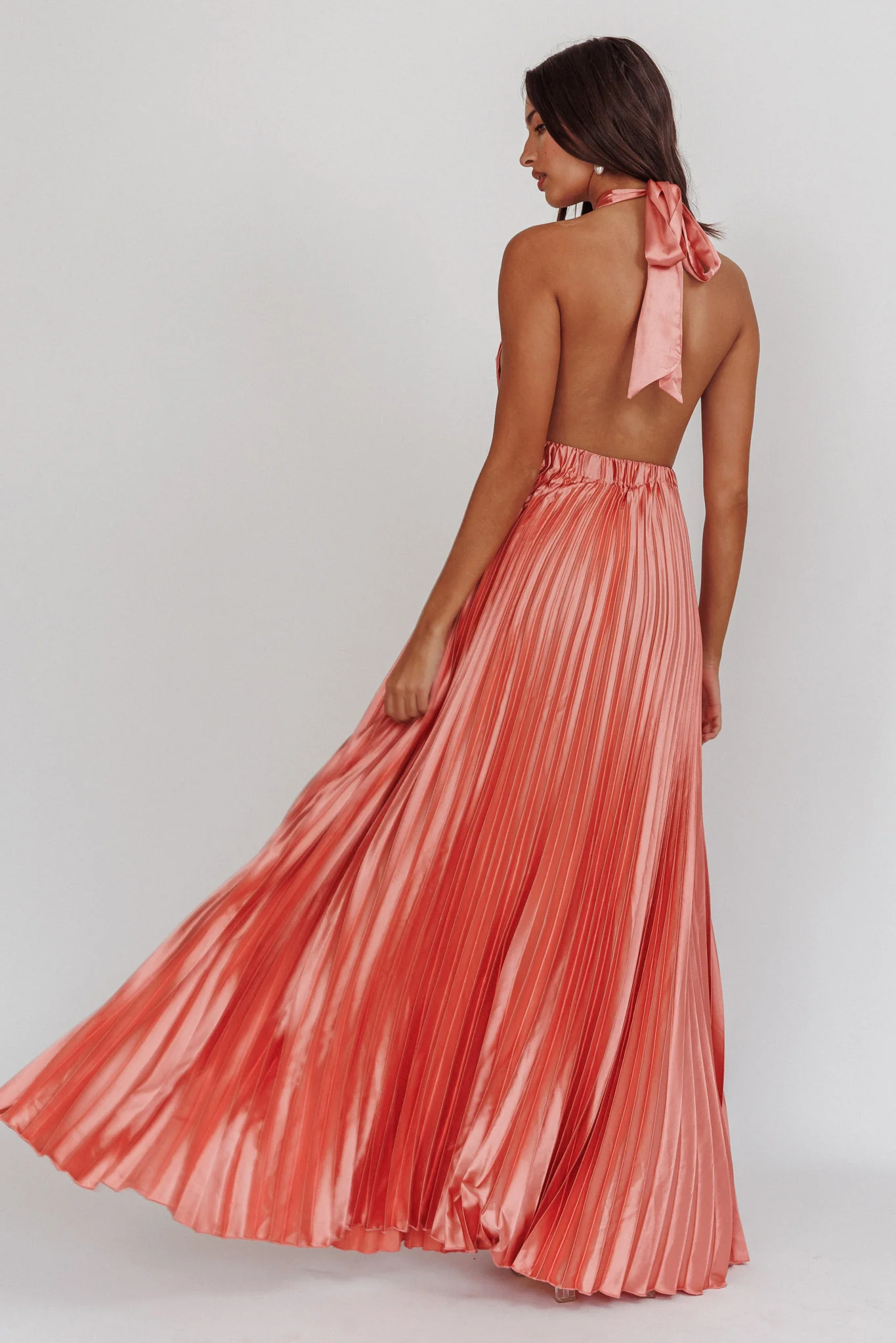 Monarch Pleated Satin Maxi Dress Rose - Image 2