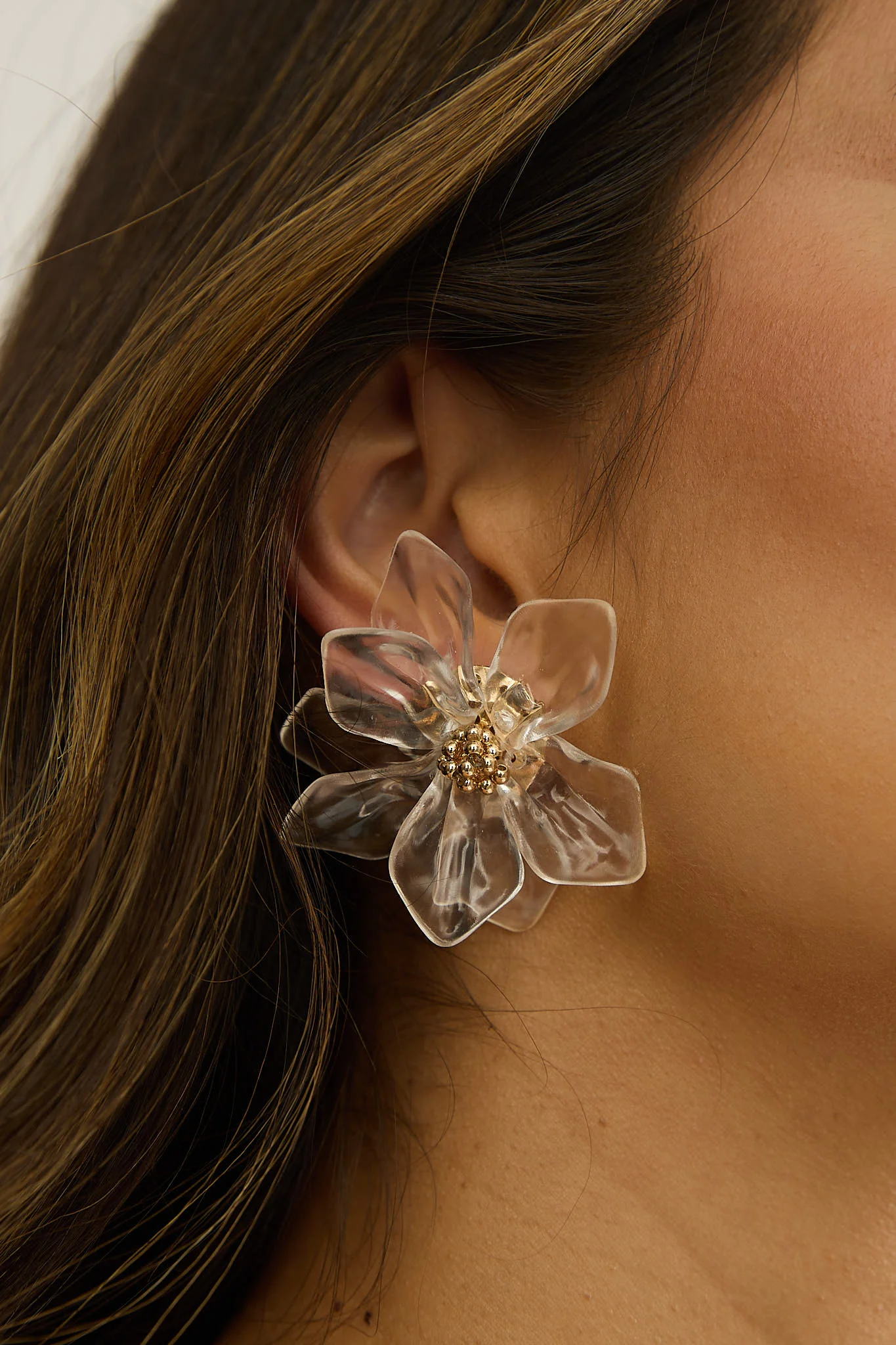 Monika Acrylic Flower Earrings Clear - Image 2