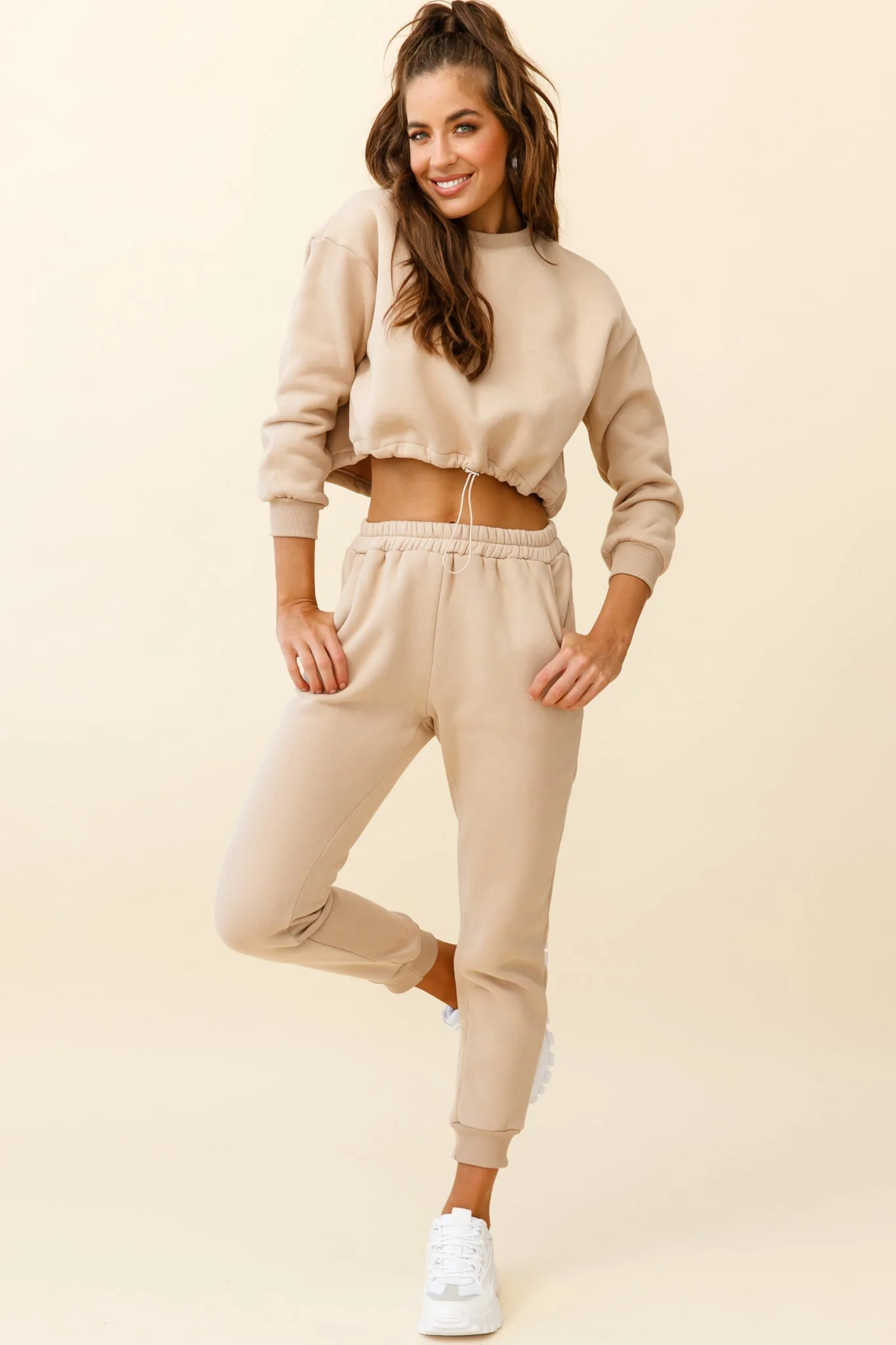 Monterey Long Sleeve Pull String Sweater Tan - Image 2