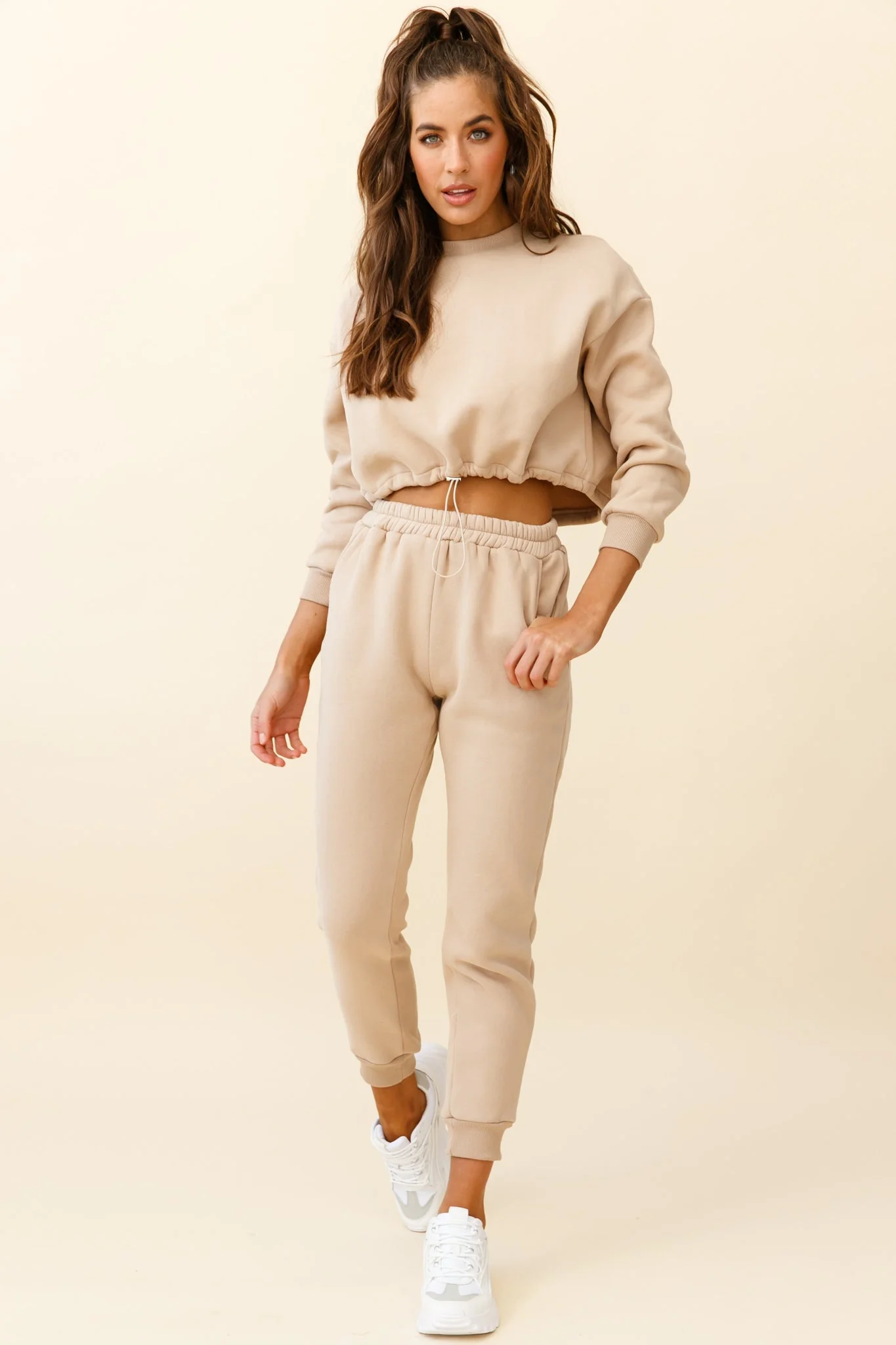 Monterey Long Sleeve Pull String Sweater Tan - Image 8