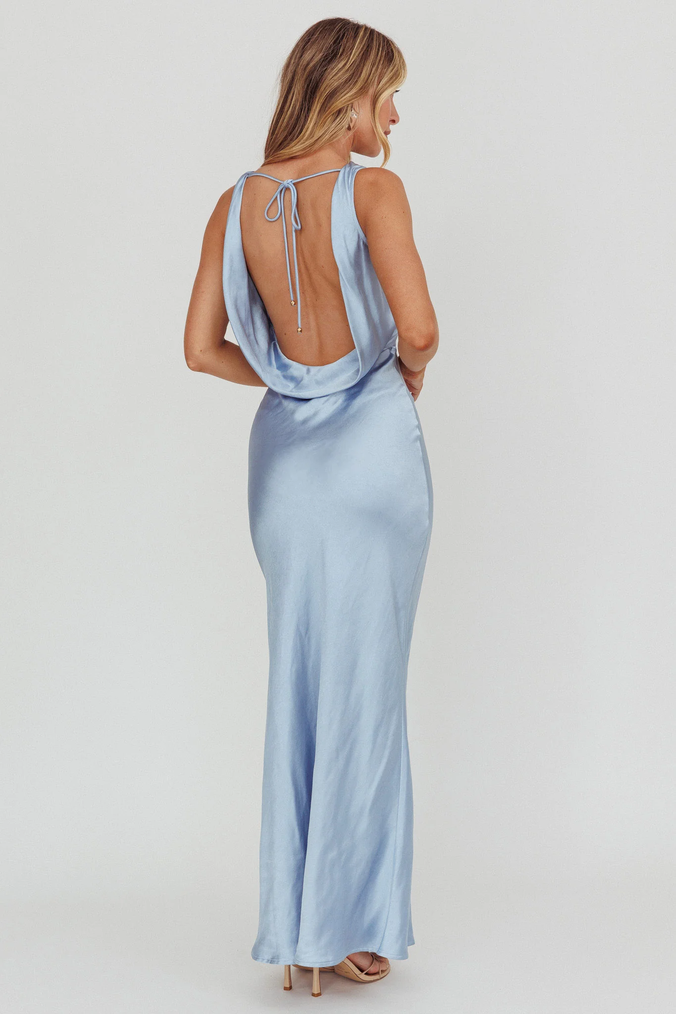 Moon Glow Cowl Neck Maxi Dress Blue - Image 2