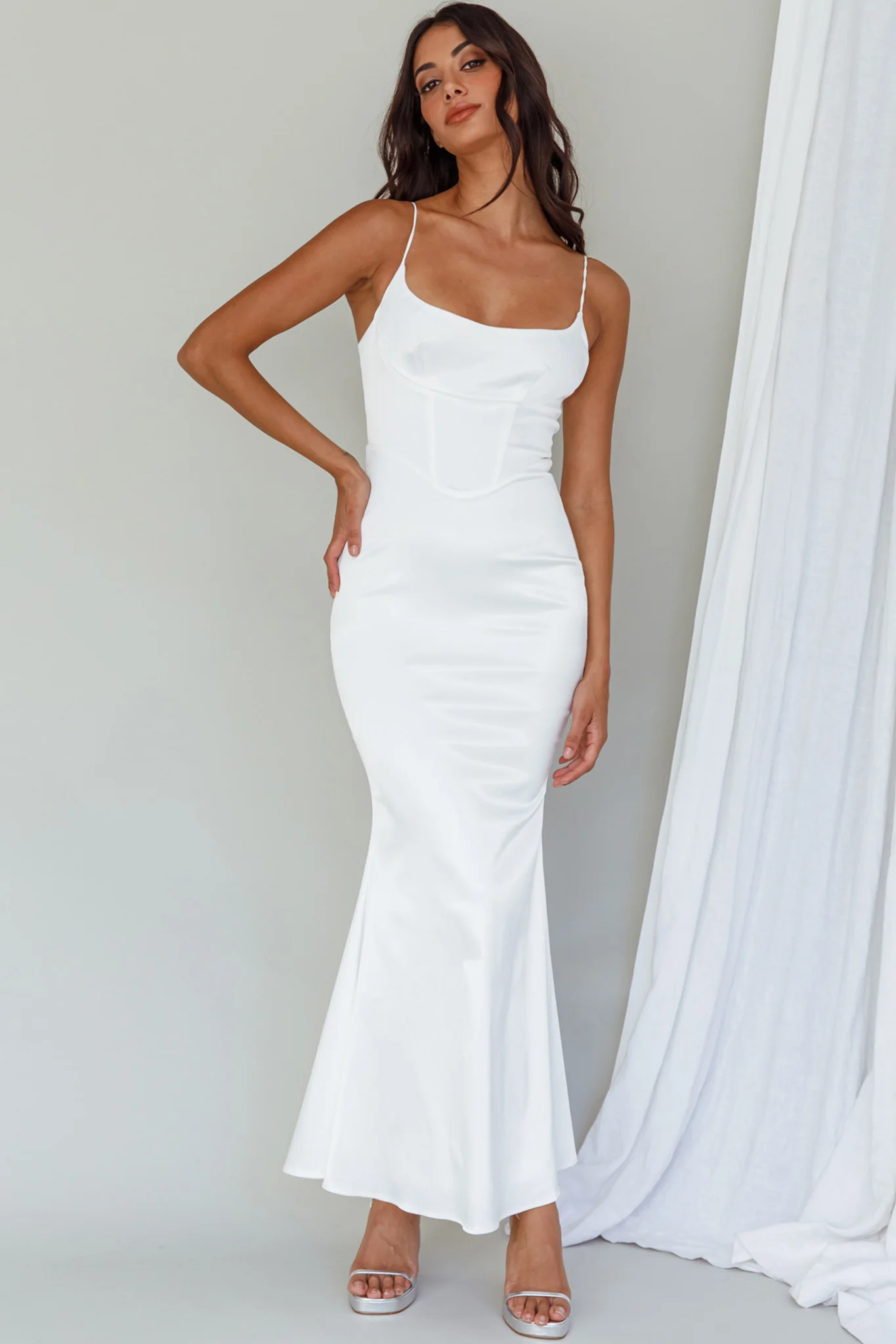 Moon Rising Mermaid Maxi Dress White - Image 3