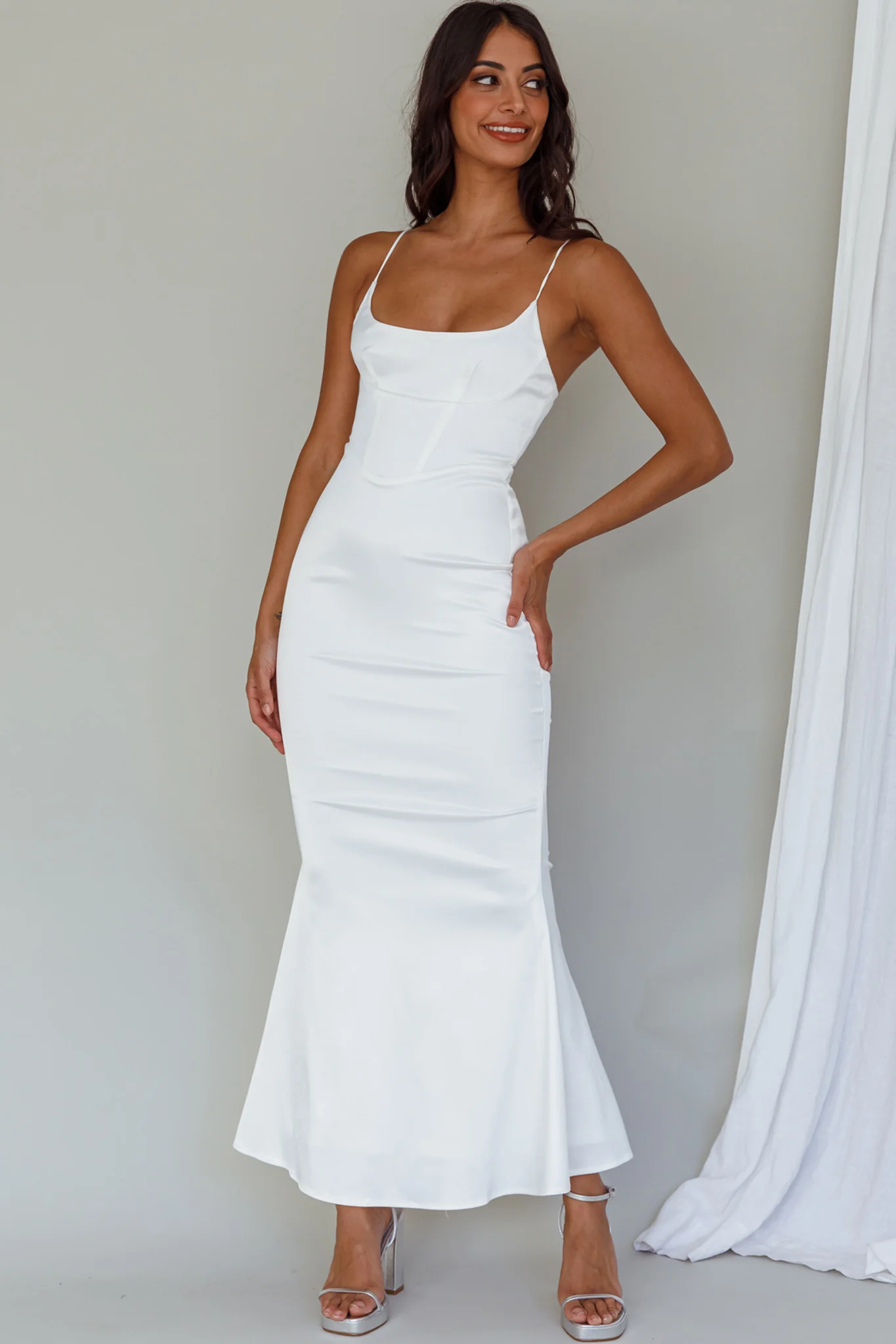 Moon Rising Mermaid Maxi Dress White - Image 6
