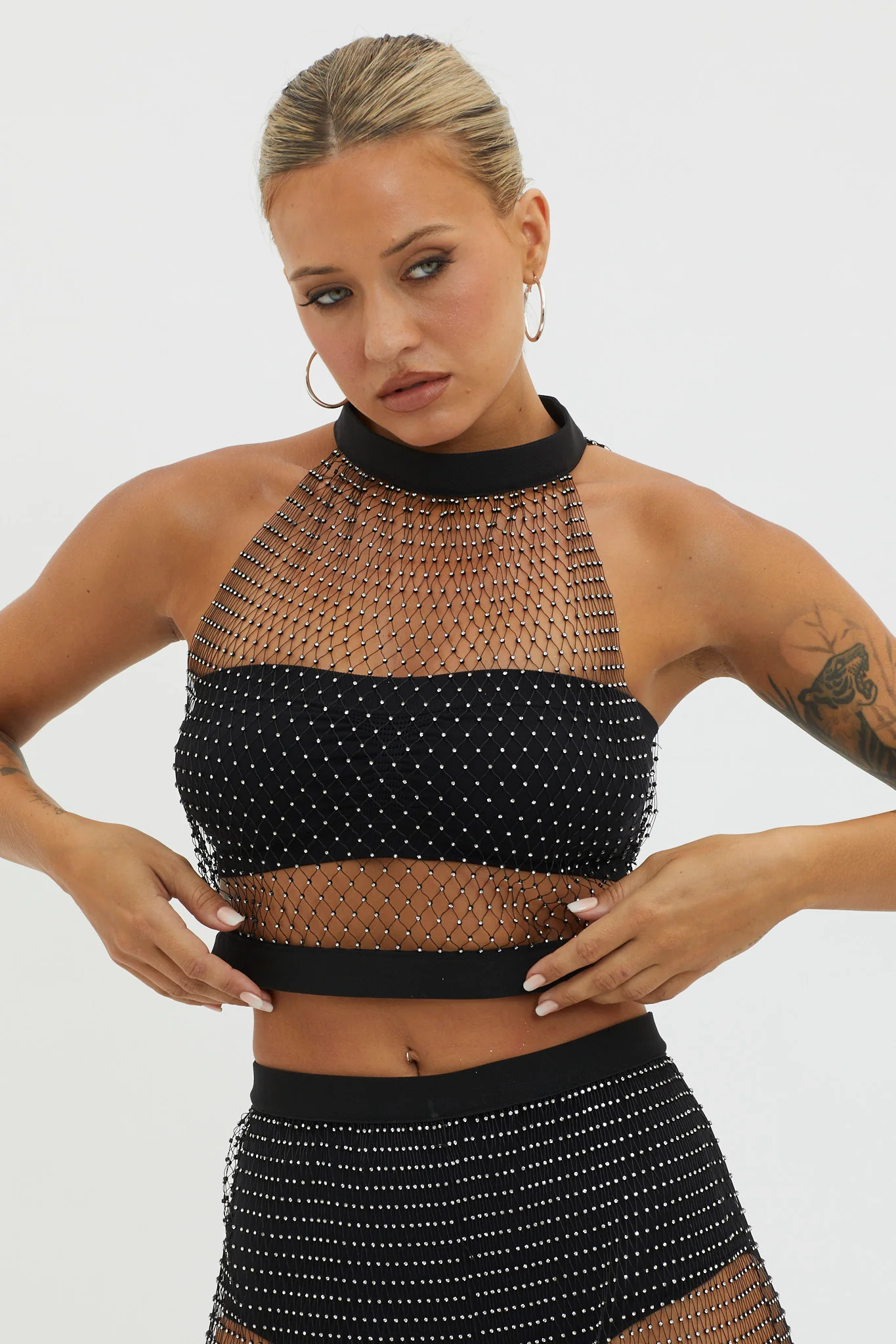 Moon Rock Diamante Mesh Top Black - Image 5
