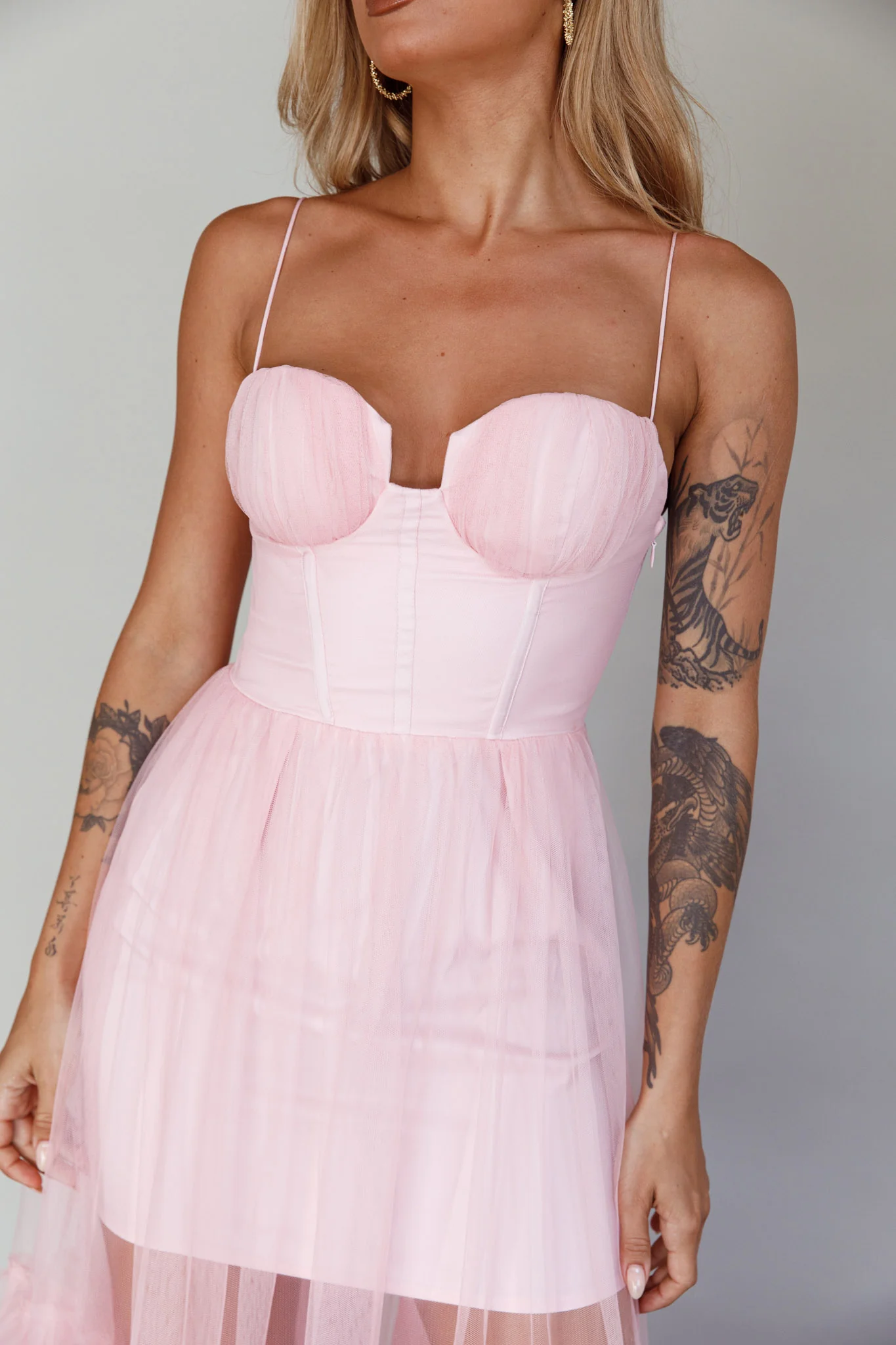 Moonlight Sonata Ruffle Mesh Maxi Dress Cameo Pink - Image 4