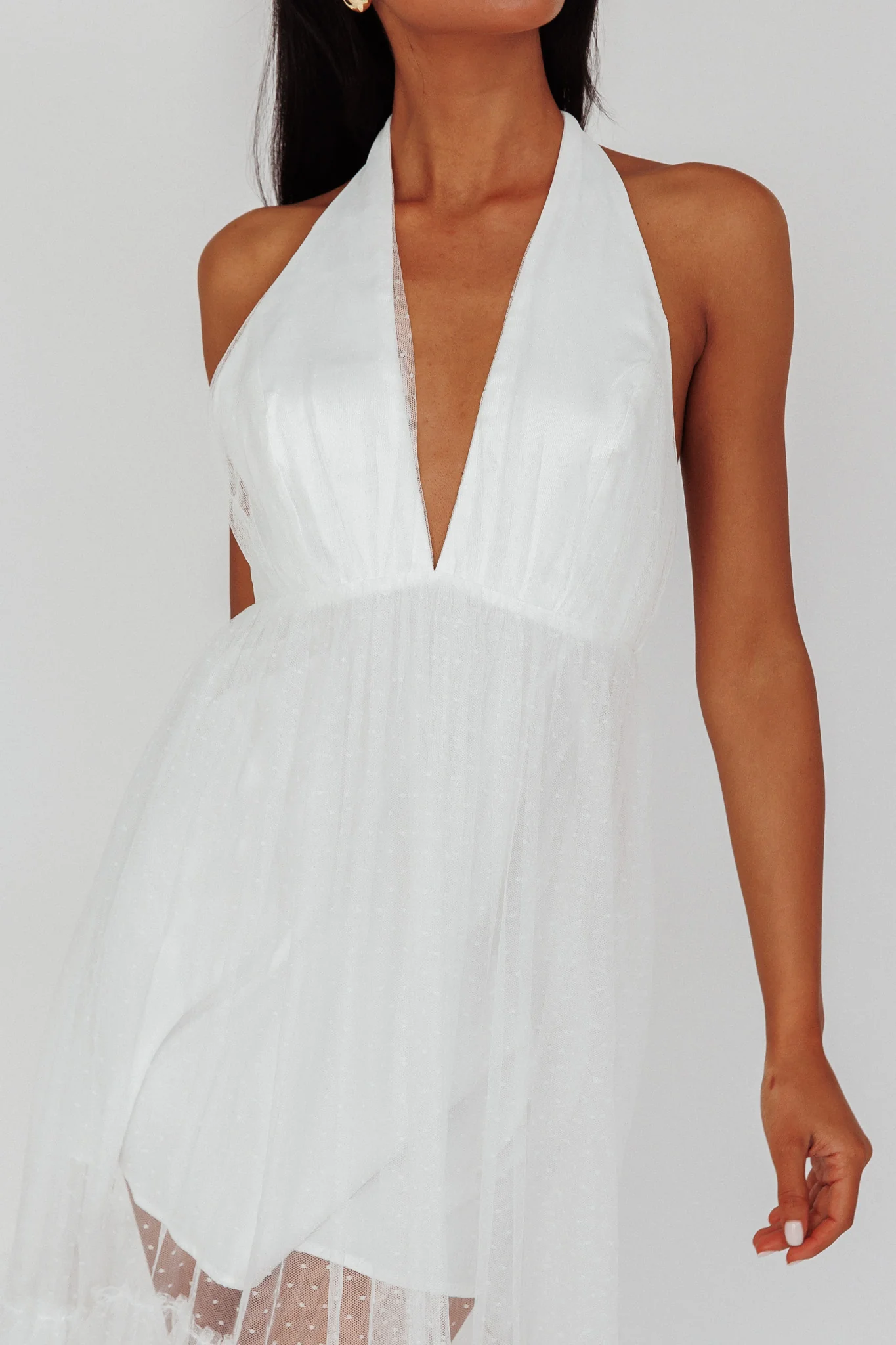 Moonlight Sonata Ruffle Mesh Maxi Dress Hail Spot White - Image 4