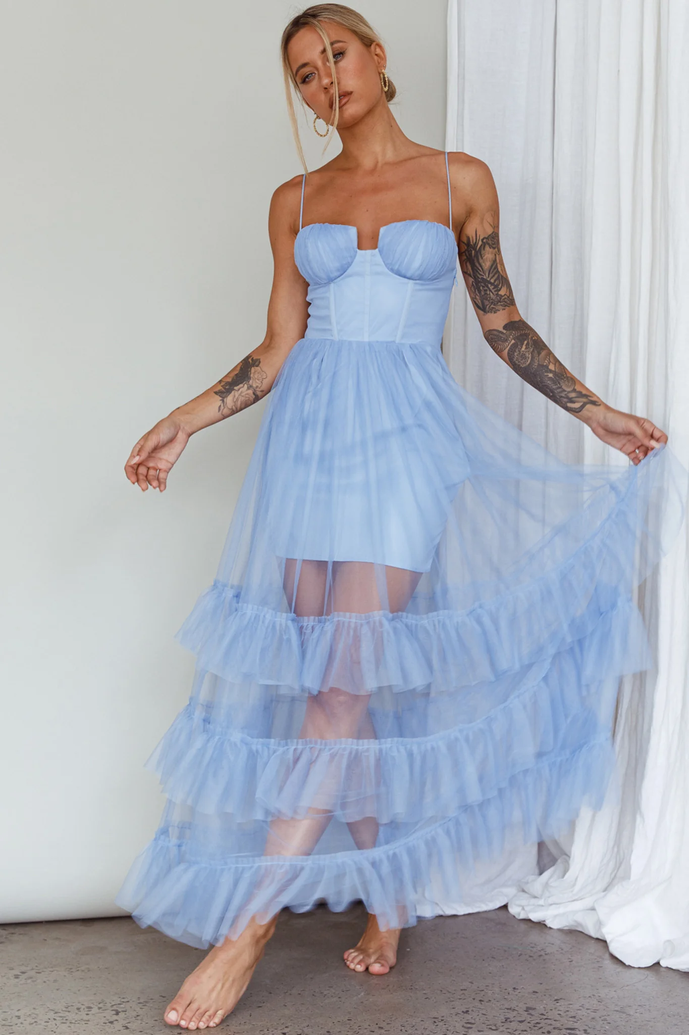 Moonlight Sonata Ruffle Mesh Maxi Dress Sky Blue - Image 6
