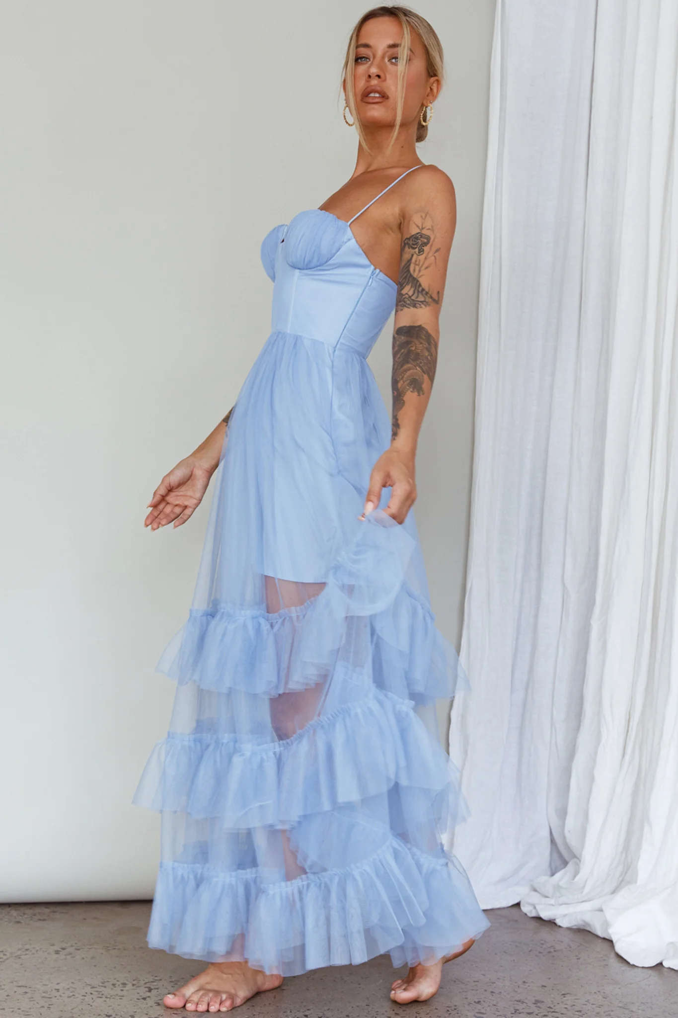 Moonlight Sonata Ruffle Mesh Maxi Dress Sky Blue - Image 7