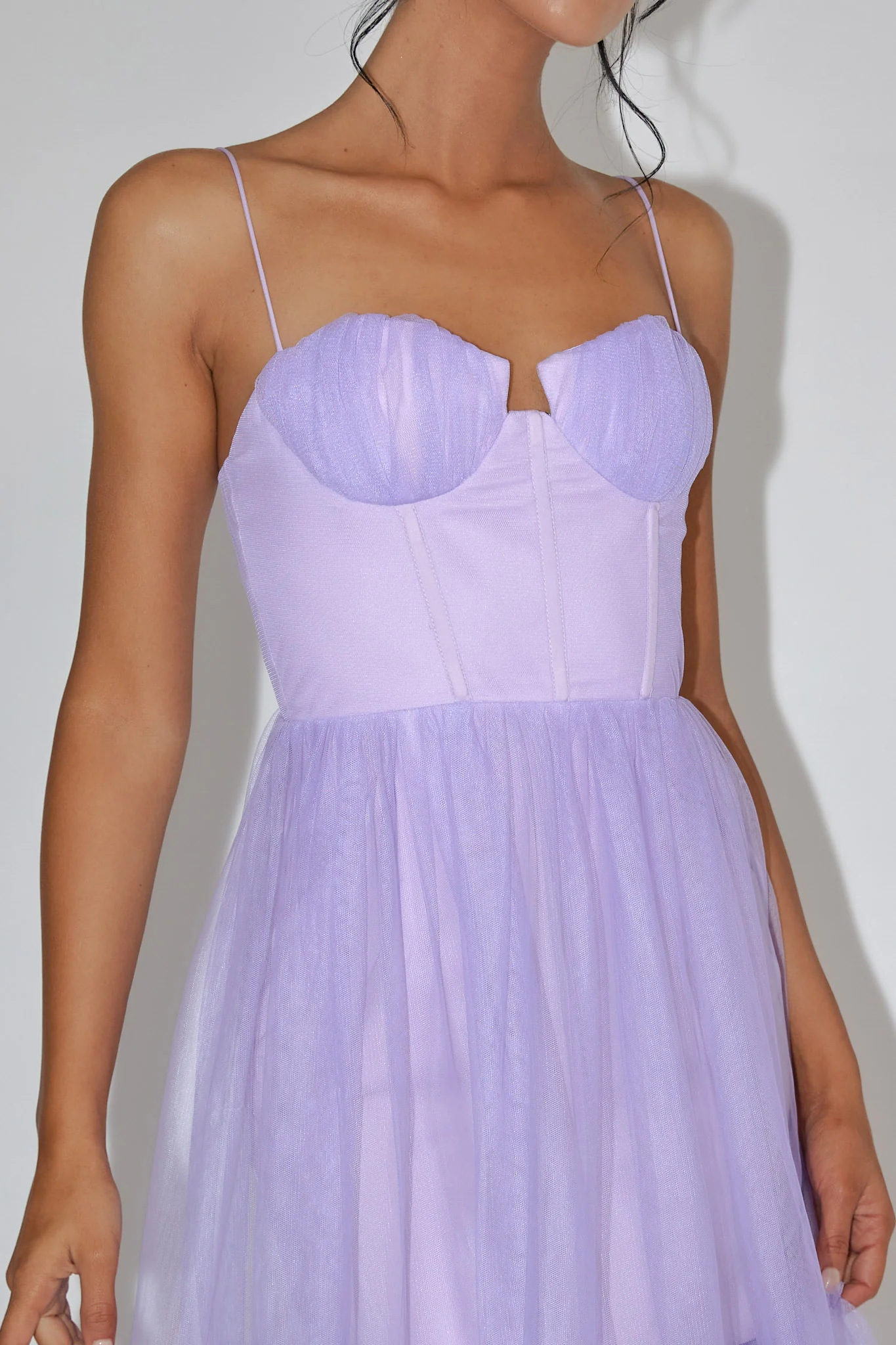Moonlight Sonata Ruffle Mesh Midi Dress Lilac - Image 4