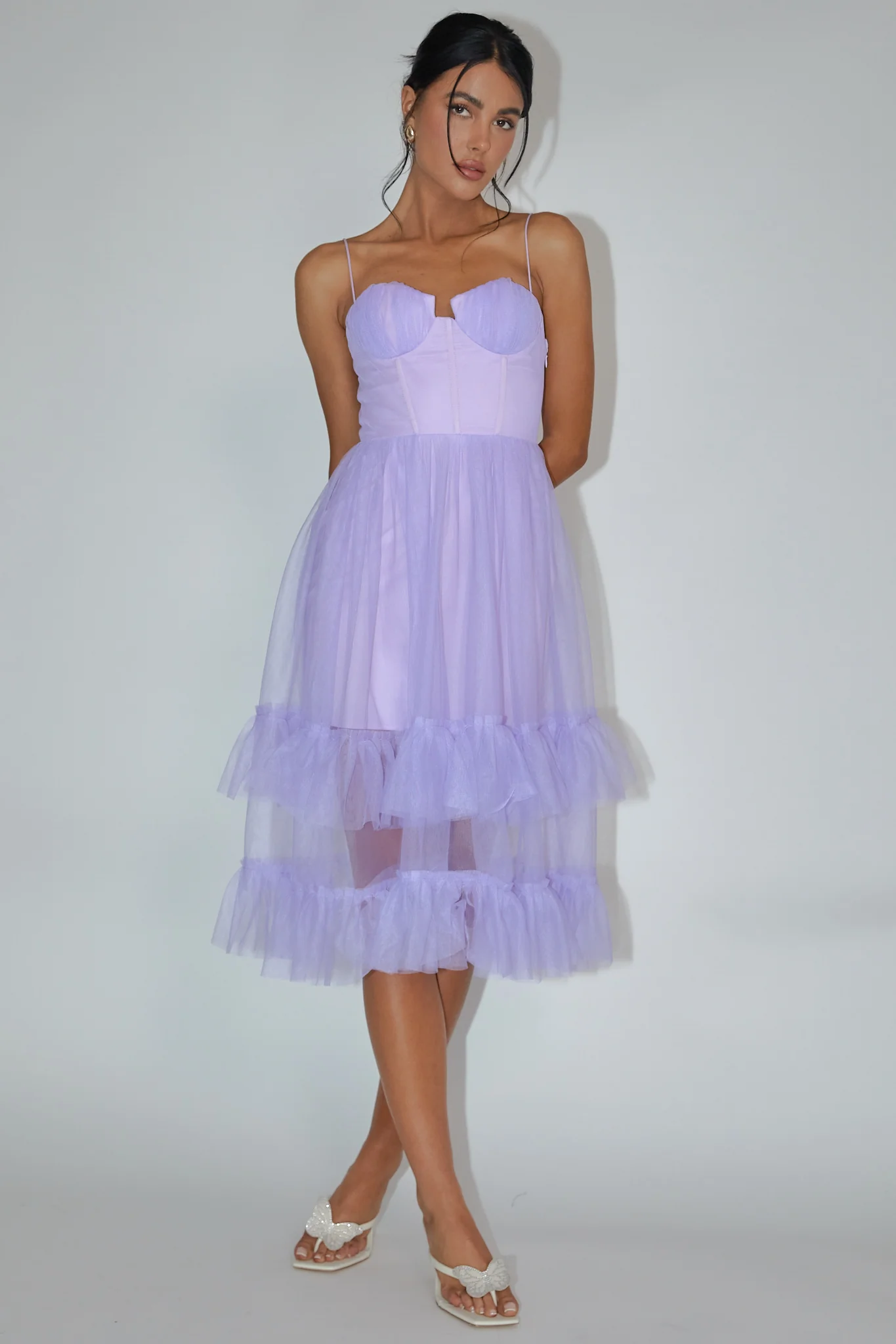 Moonlight Sonata Ruffle Mesh Midi Dress Lilac - Image 5