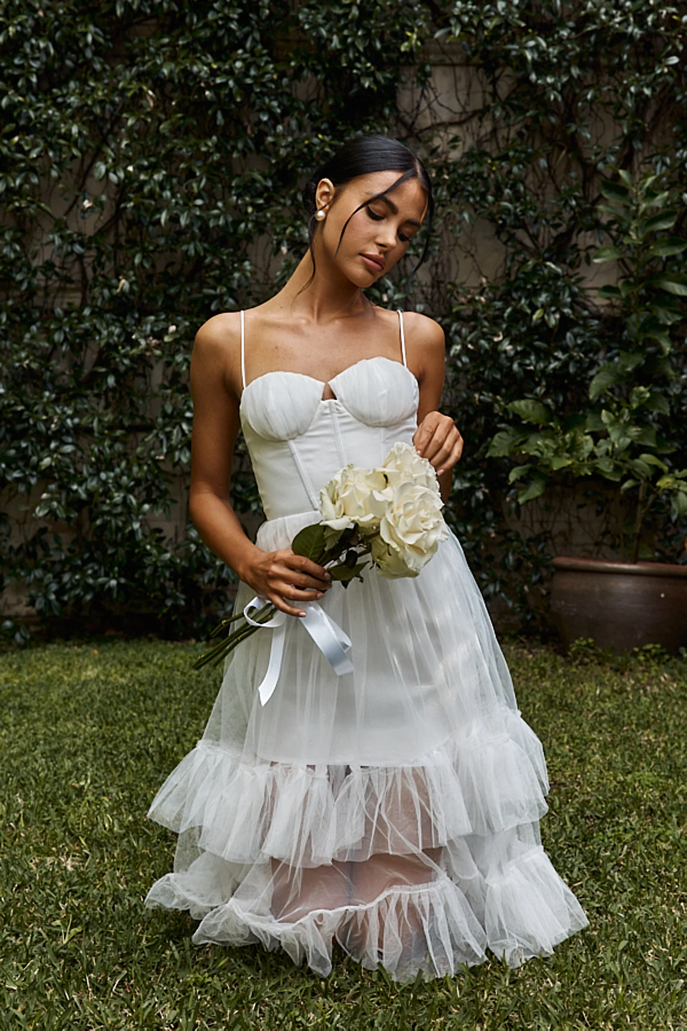 Moonlight Sonata Ruffle Mesh Midi Dress White - Image 5