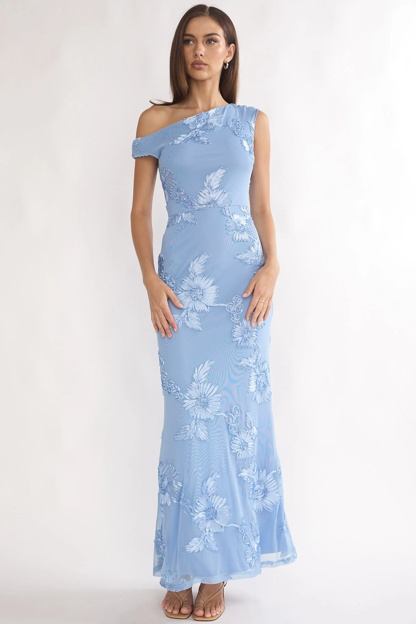 Moonlit Magic Asymmetric Neckline Embellished Maxi Dress Blue - Image 2