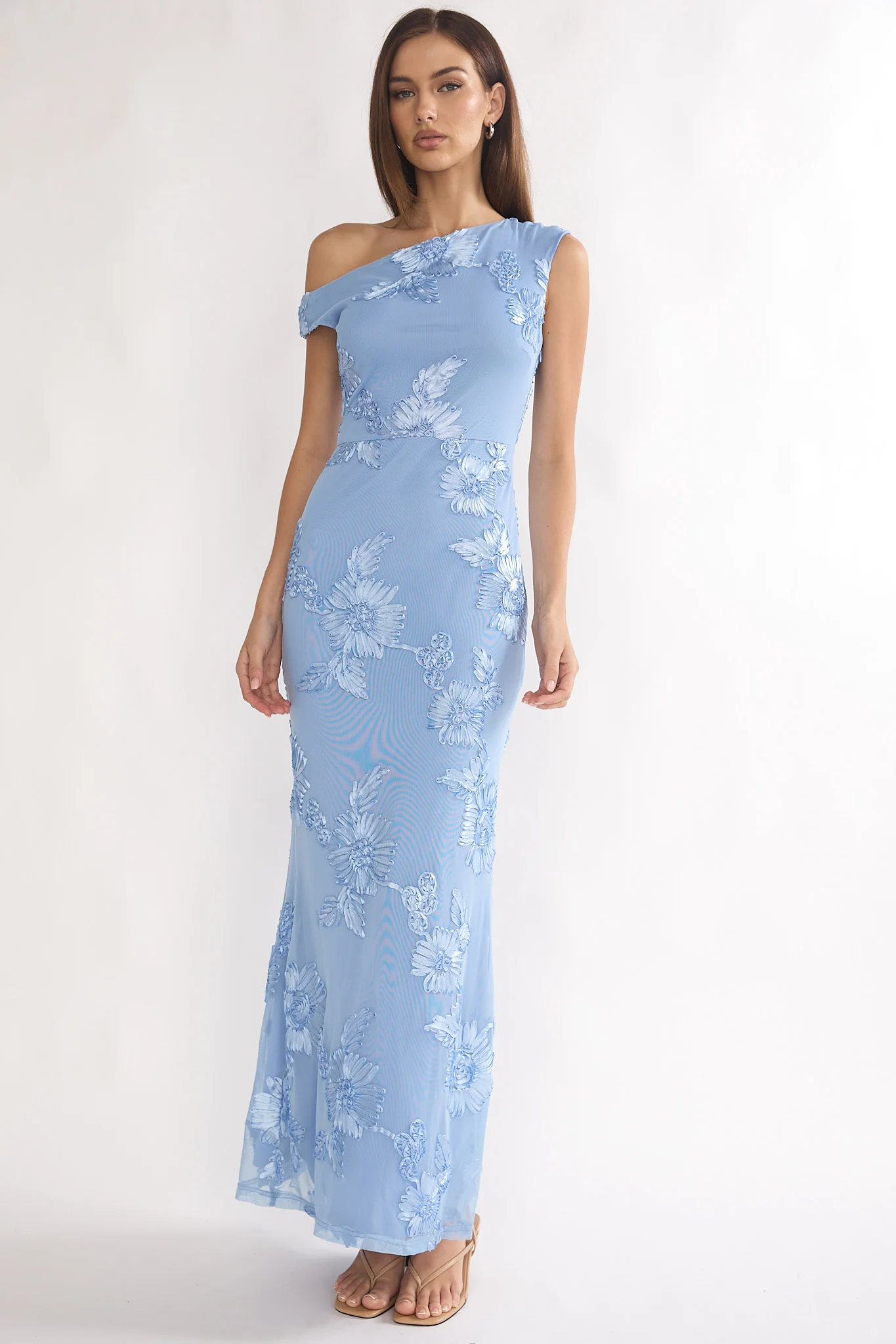 Moonlit Magic Asymmetric Neckline Embellished Maxi Dress Blue - Image 5