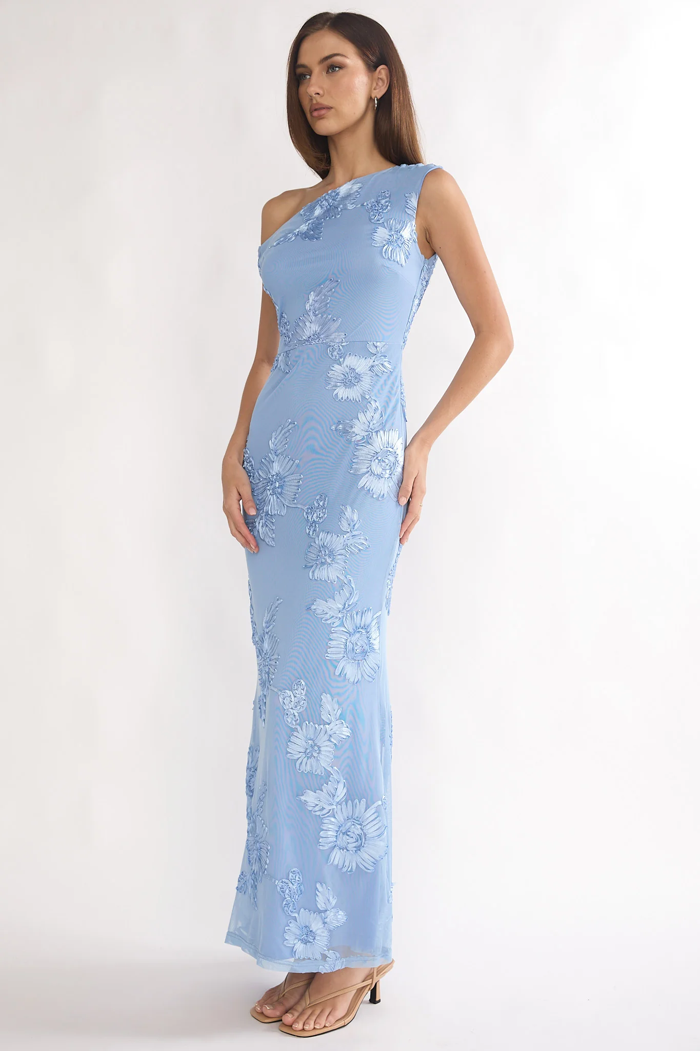 Moonlit Magic Asymmetric Neckline Embellished Maxi Dress Blue - Image 6