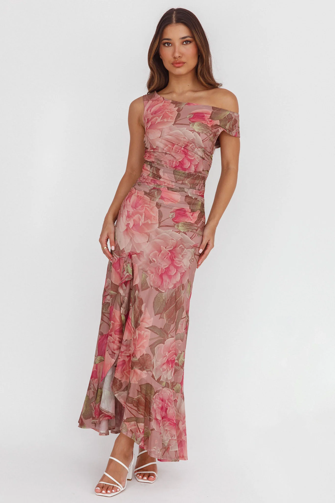 Moonlit Magic Asymmetric Neckline Maxi Dress Floral Blush - Image 2