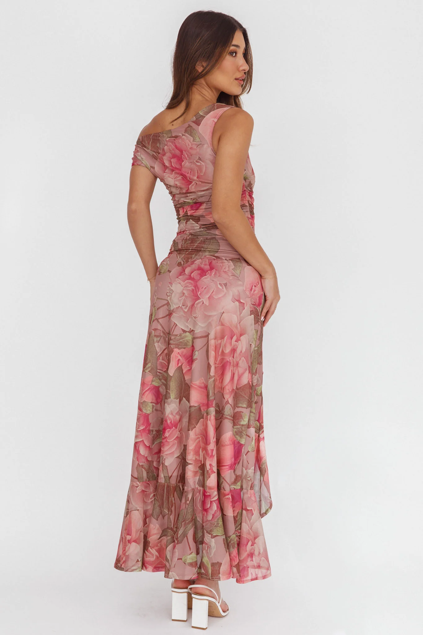 Moonlit Magic Asymmetric Neckline Maxi Dress Floral Blush - Image 4