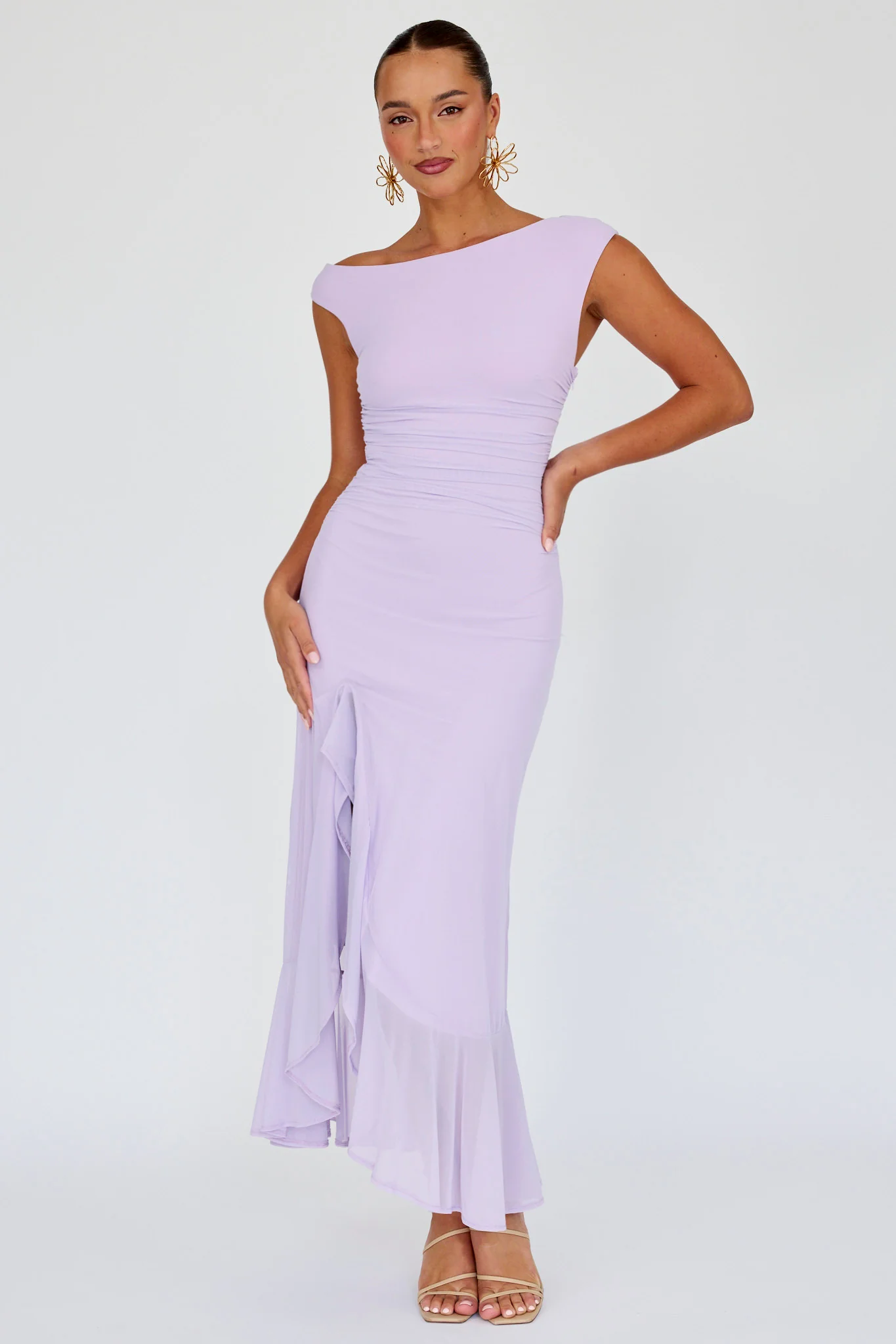 Moonlit Magic Asymmetric Neckline Maxi Dress Lilac - Image 4