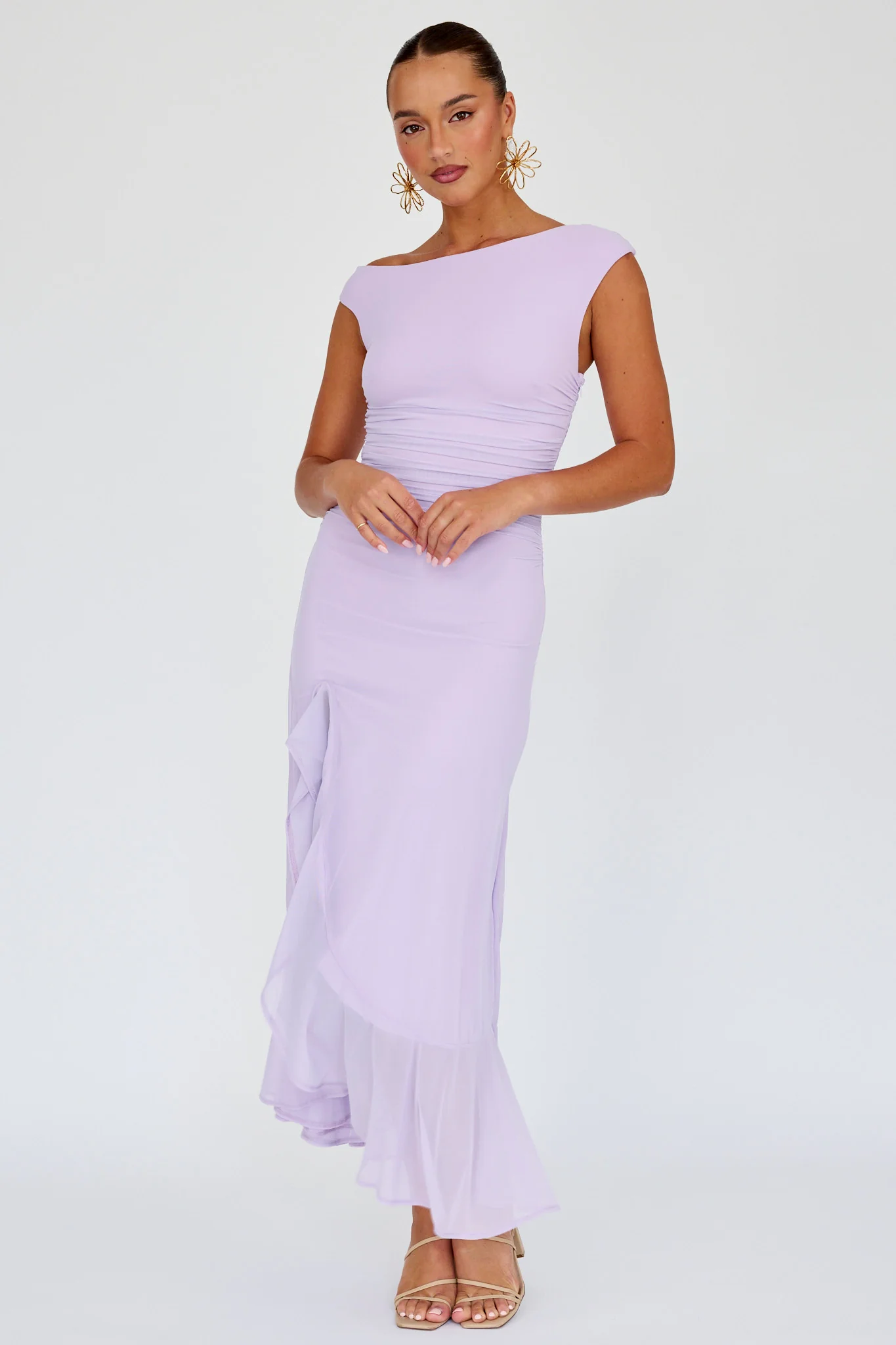 Moonlit Magic Asymmetric Neckline Maxi Dress Lilac - Image 5
