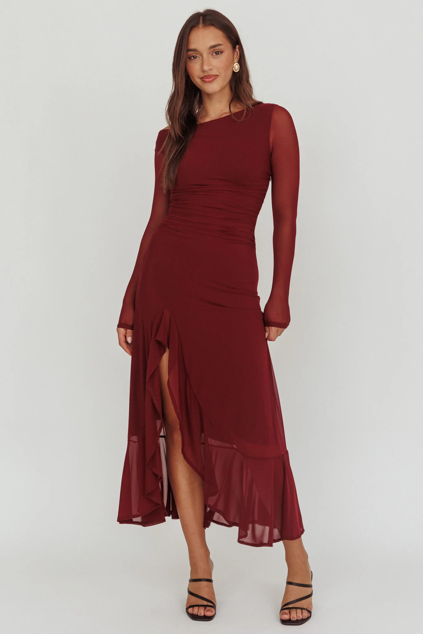 Moonlit Magic Long Sleeve Maxi Dress Wine - Image 4