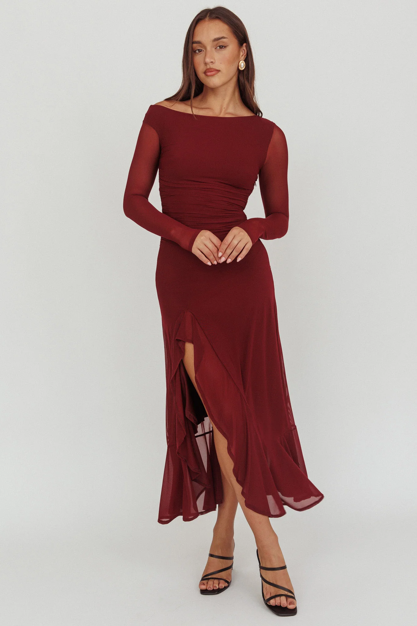 Moonlit Magic Long Sleeve Maxi Dress Wine - Image 5