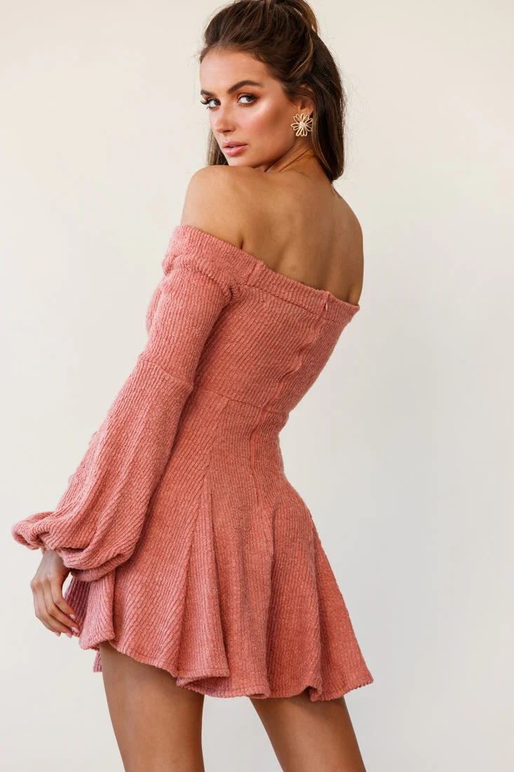 Morais Puff Sleeve Off Shoulder Fit and Flare Sweater Dress Rose - Image 6