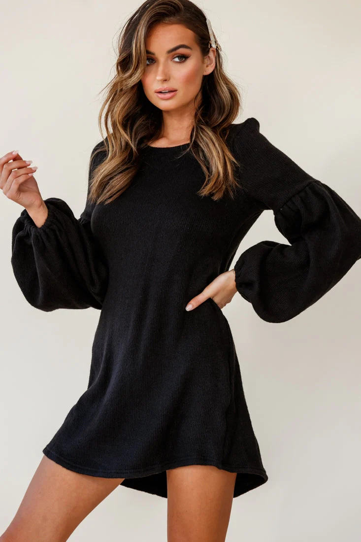 Morais Puff Sleeved Sweater Dress Black - Image 6