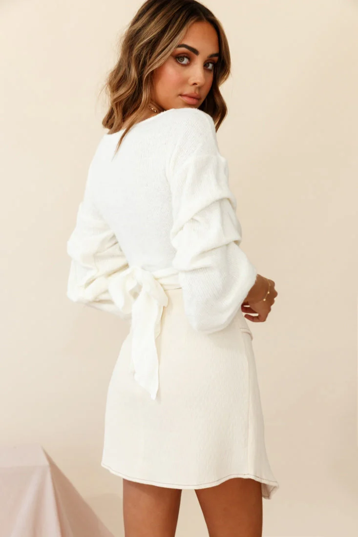 Morais Ruched Sleeve Sweater Crop Top Off White - Image 3