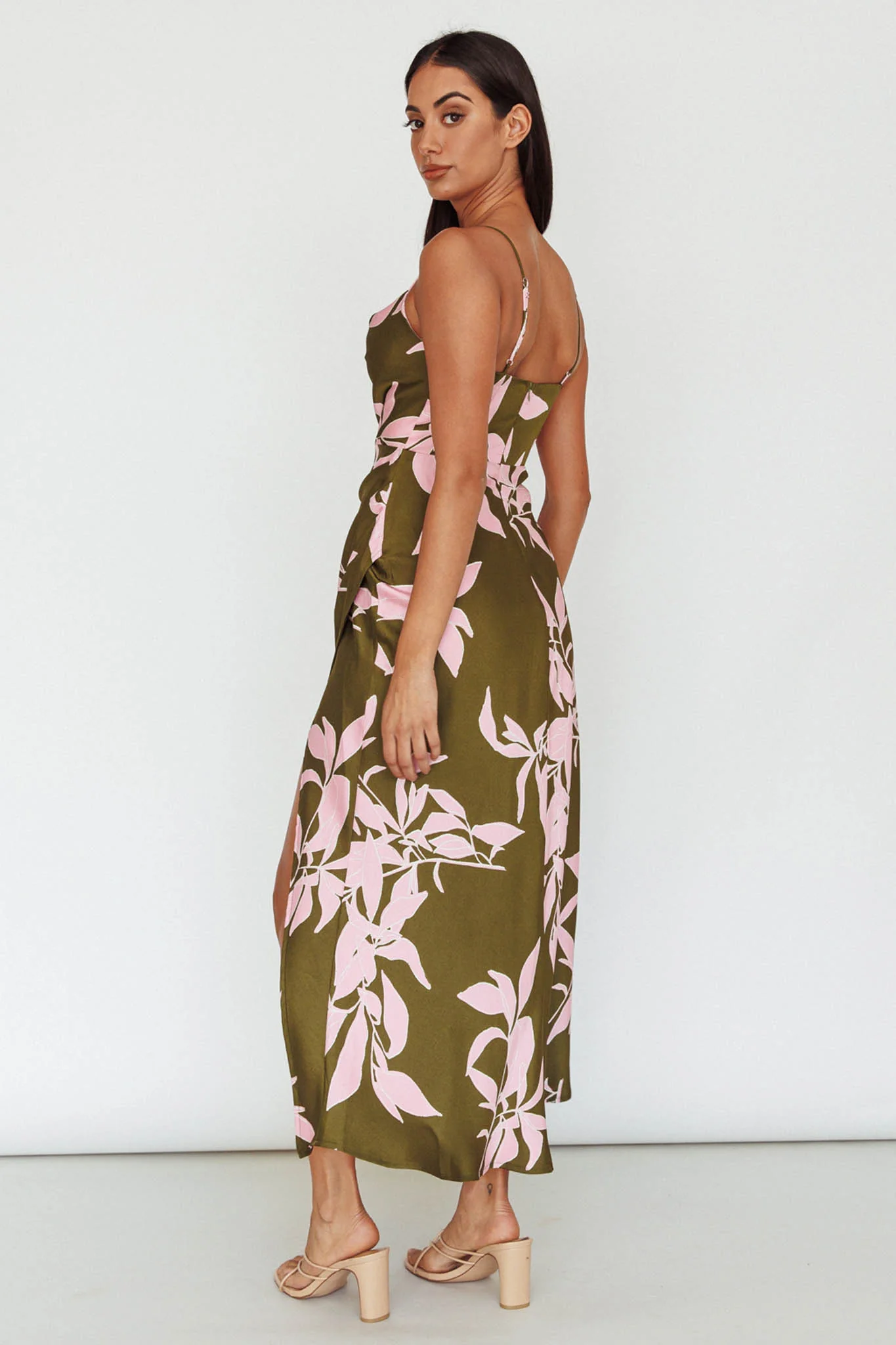 Morea Cowl Neck Maxi Dress Floral Green - Image 2