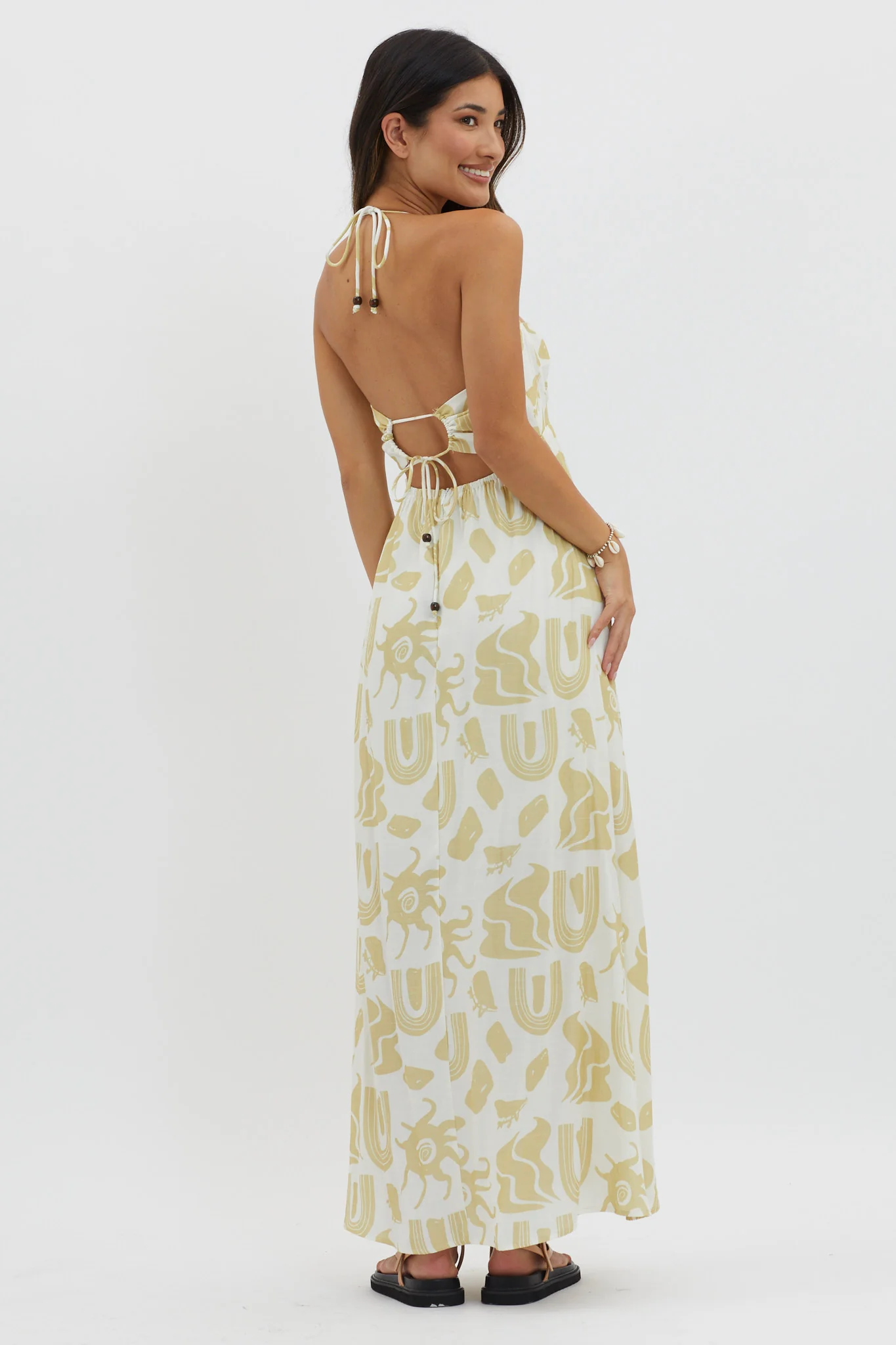 Moreton Halterneck Tied Back Dress Yellow - Image 2