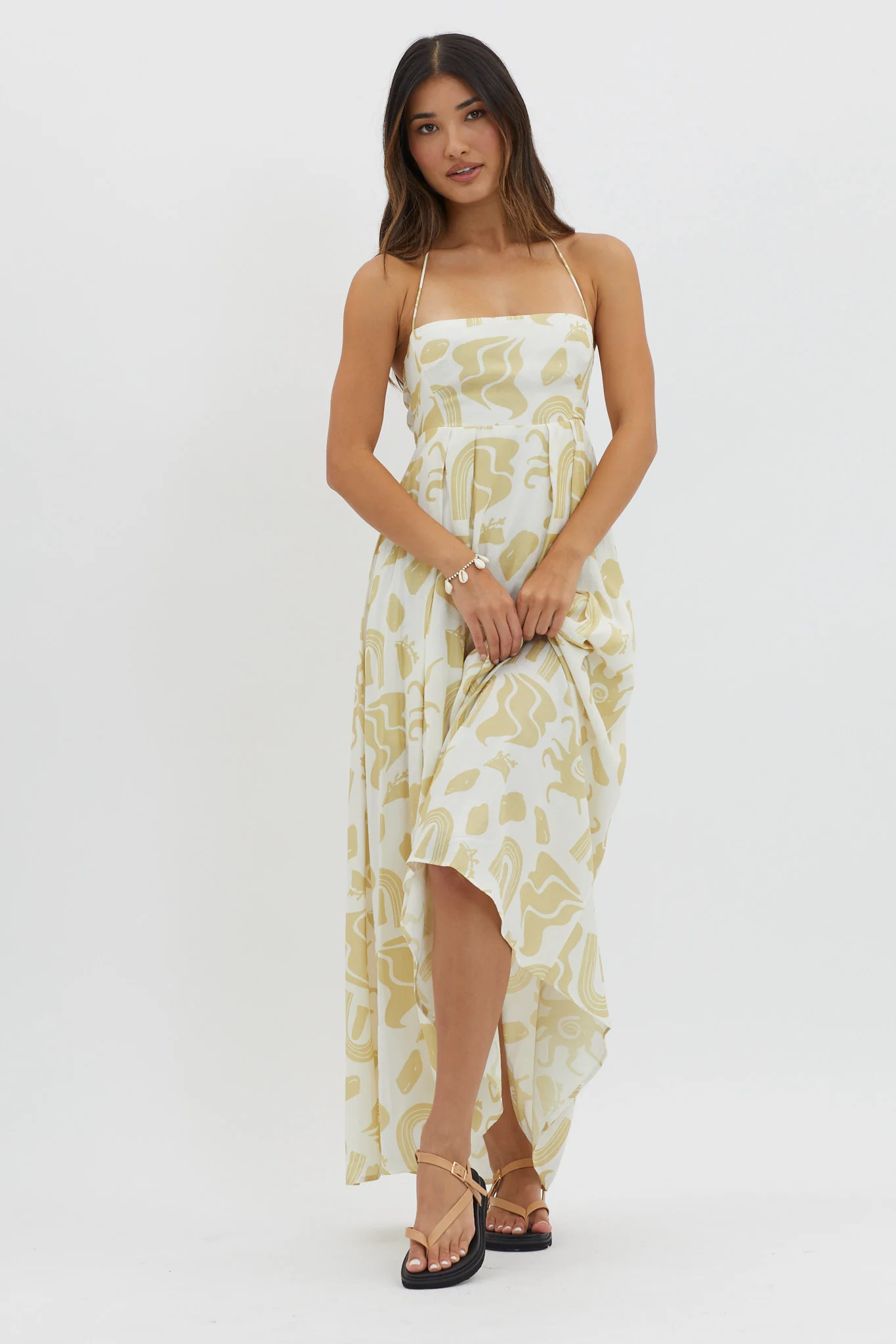 Moreton Halterneck Tied Back Dress Yellow - Image 4
