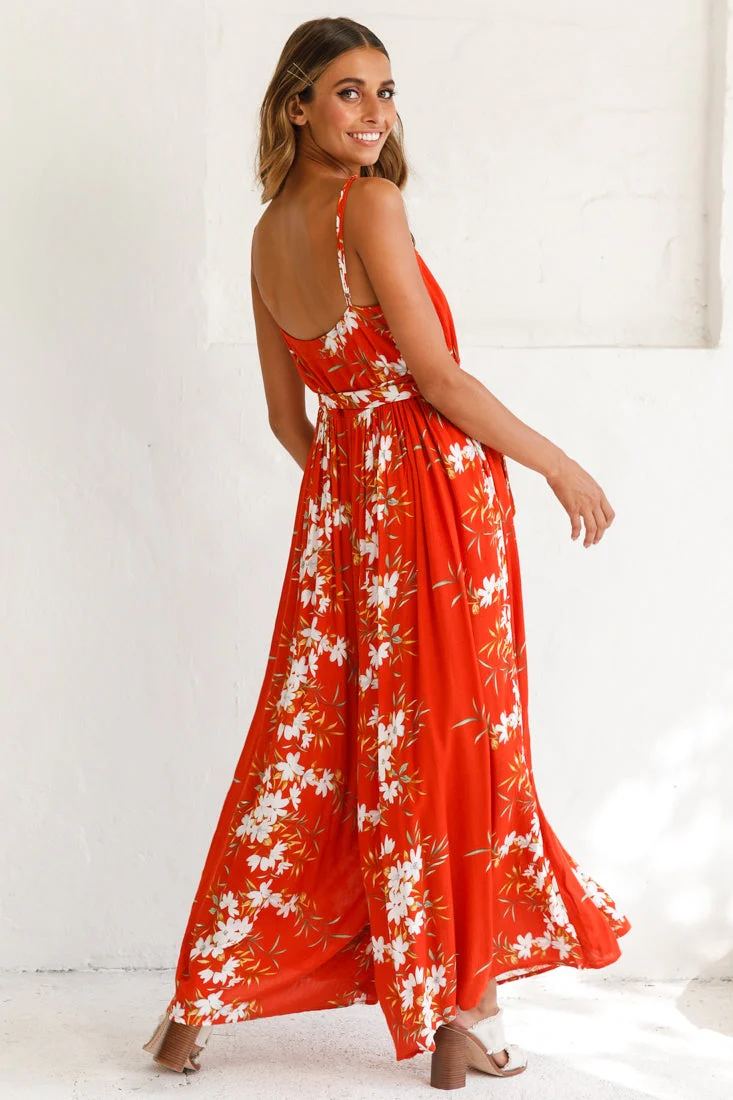 Morgan Square Neckline Wide-Leg Jumpsuit Floral Print Rust - Image 4