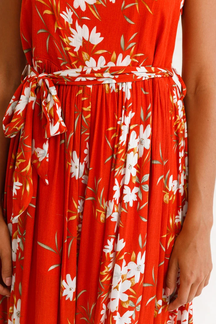 Morgan Square Neckline Wide-Leg Jumpsuit Floral Print Rust - Image 5