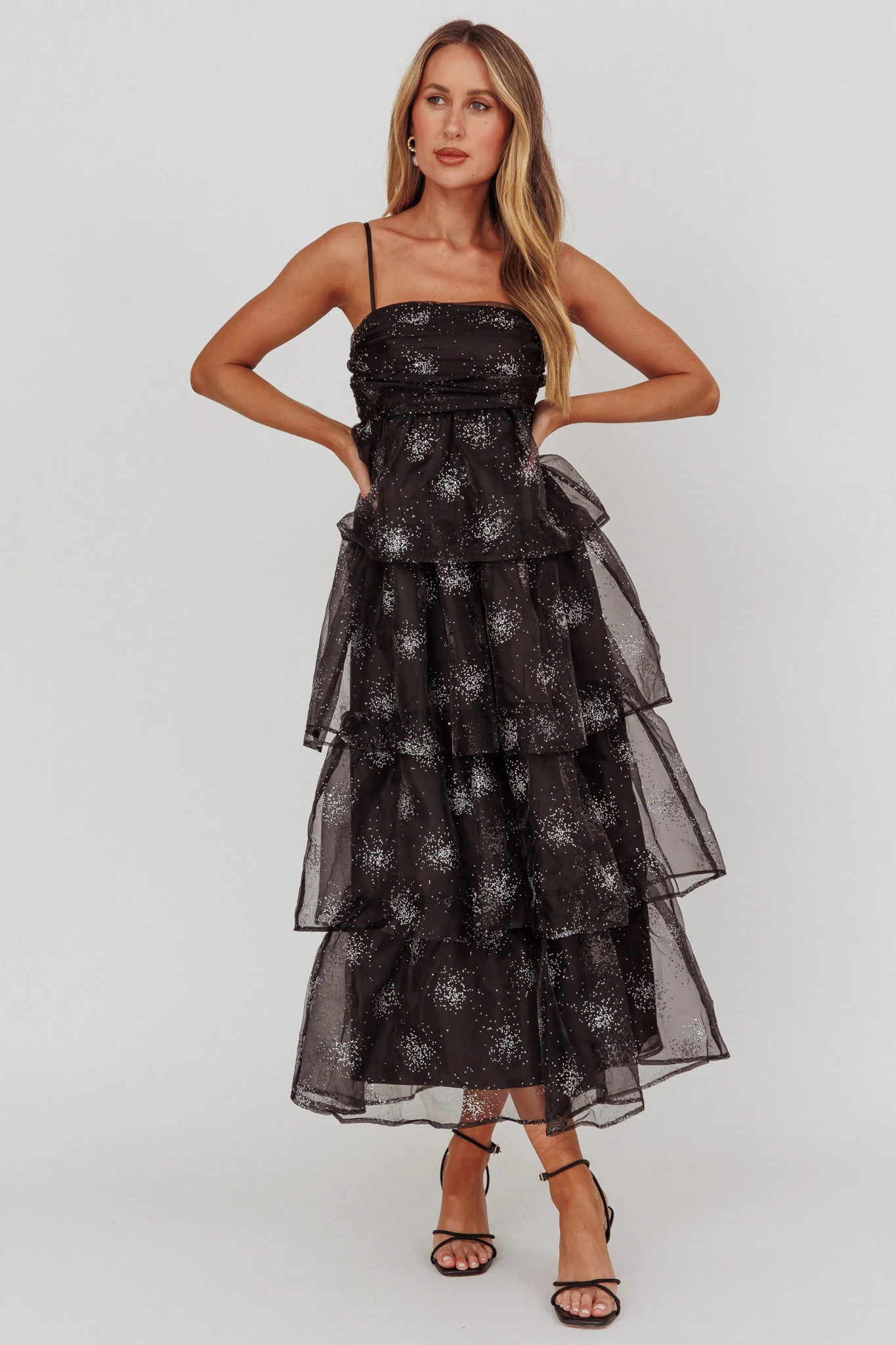 Morina Tiered Maxi Dress Glitter Black - Image 5
