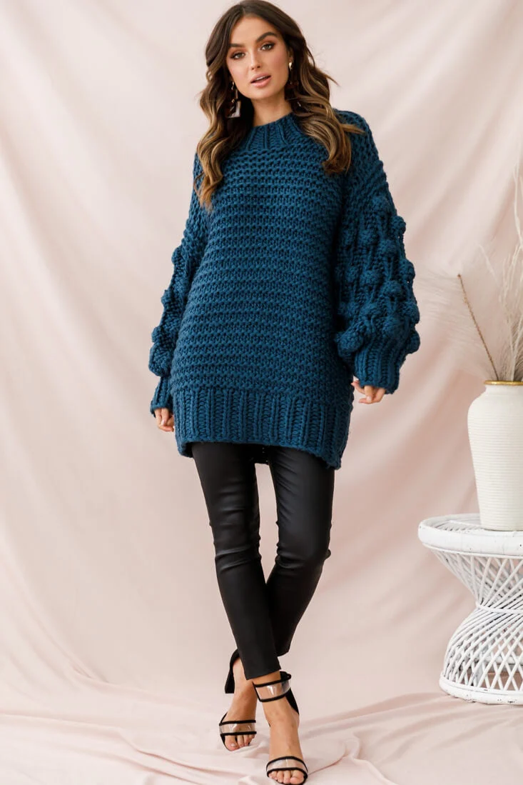 Moscow Chunky Knit Oversized Sweater Teal - Image 3